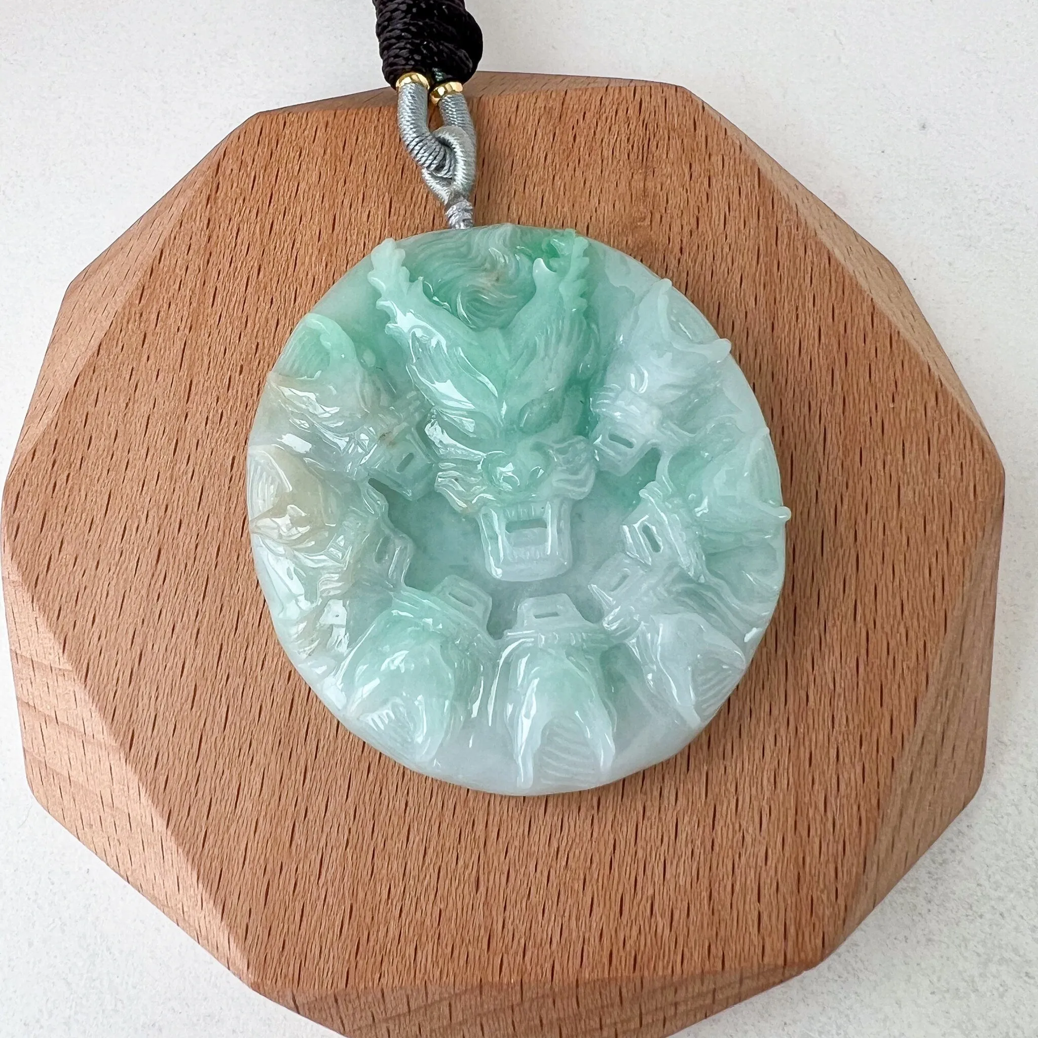 Green Jade 9 Dragon Jadeite Jade Chinese Zodiac Hand Carved Pendant Necklace, YGR-0223-1703386280