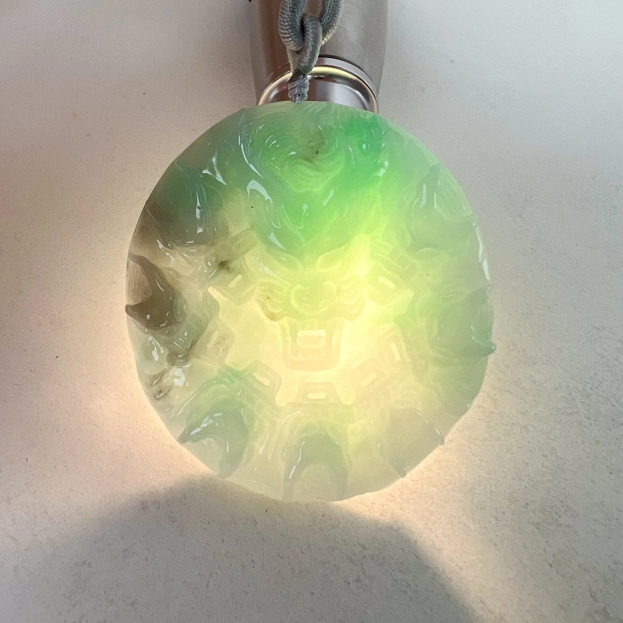 Green Jade 9 Dragon Jadeite Jade Chinese Zodiac Hand Carved Pendant Necklace, YGR-0223-1703386280
