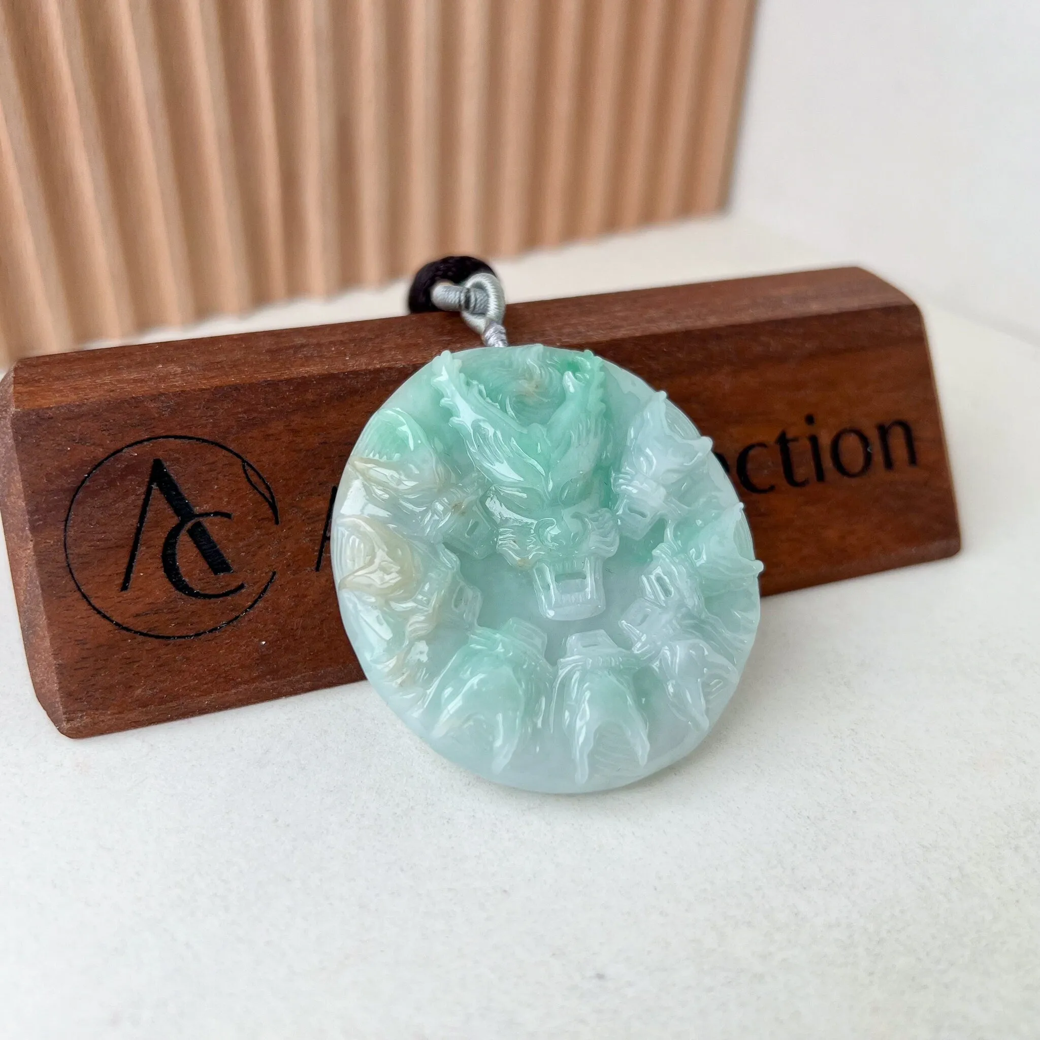 Green Jade 9 Dragon Jadeite Jade Chinese Zodiac Hand Carved Pendant Necklace, YGR-0223-1703386280