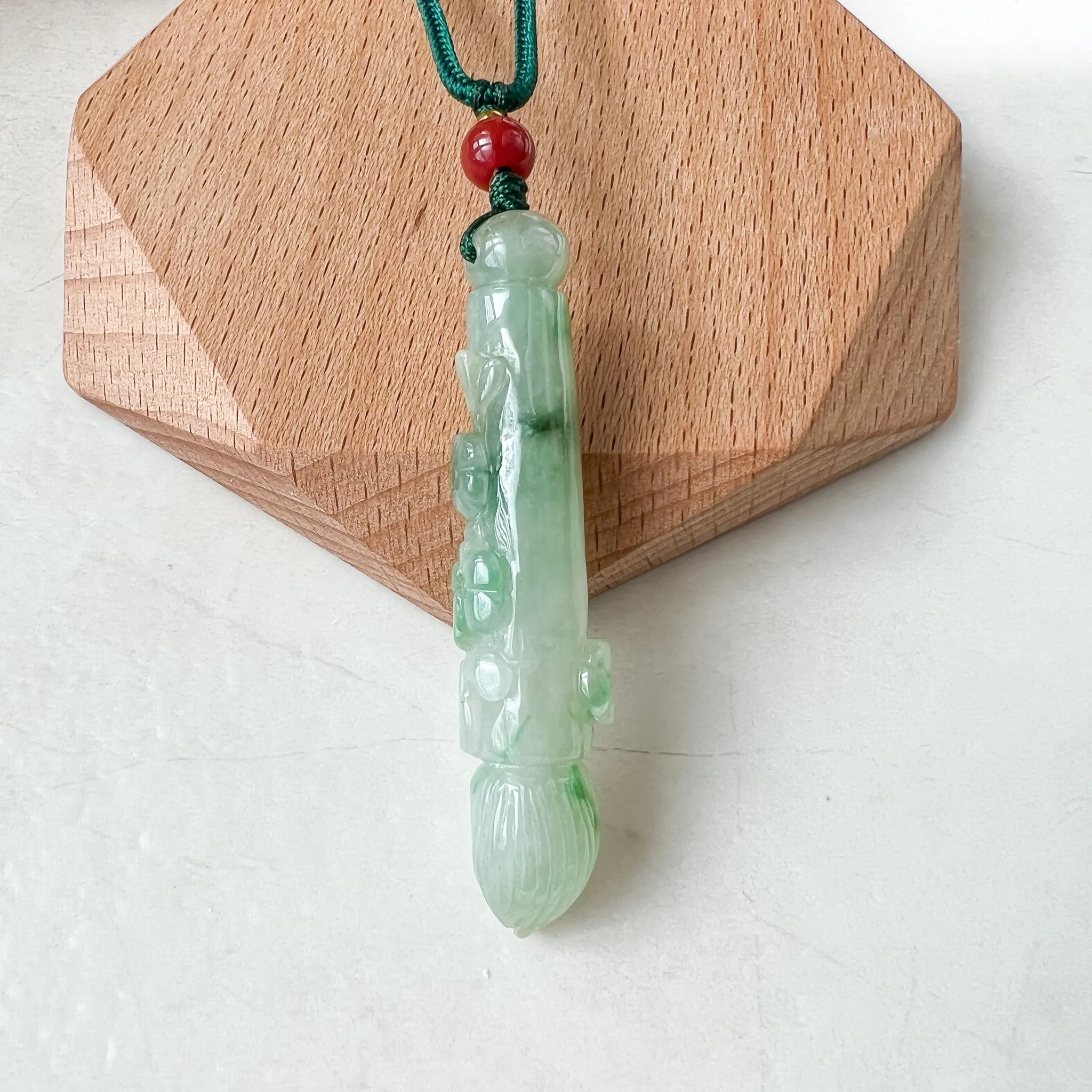 Green Translucent Jade Lucky Paint Brush Pendant, Jadeite Jade Hand Carved Pendant Necklace, LSG-1221-1669759898