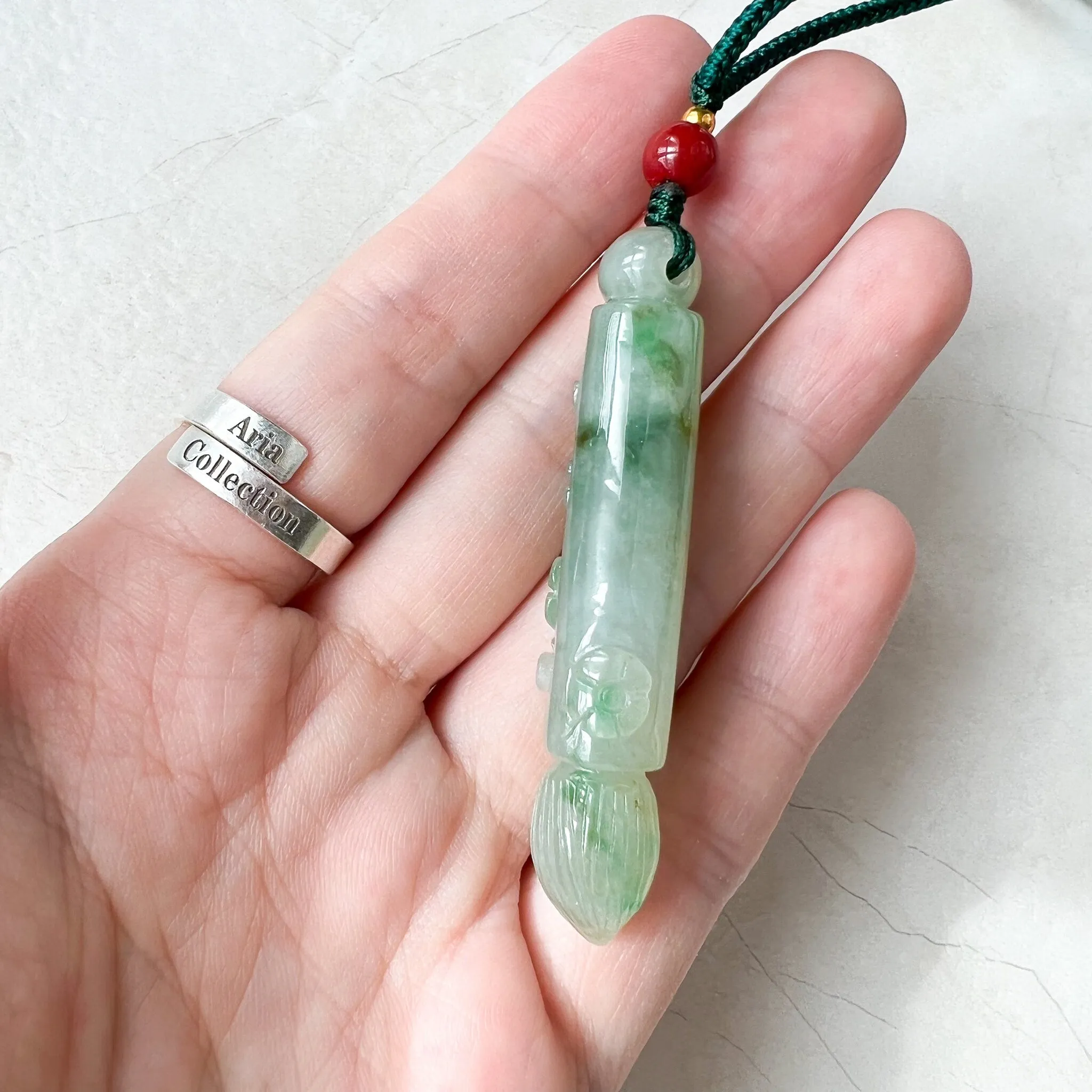 Green Translucent Jade Lucky Paint Brush Pendant, Jadeite Jade Hand Carved Pendant Necklace, LSG-1221-1669759898