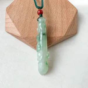Green Translucent Jade Lucky Paint Brush Pendant, Jadeite Jade Hand Carved Pendant Necklace, LSG-1221-1669759898