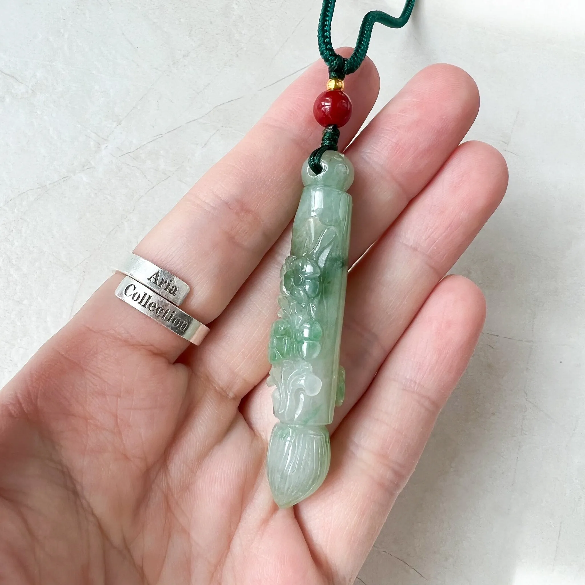 Green Translucent Jade Lucky Paint Brush Pendant, Jadeite Jade Hand Carved Pendant Necklace, LSG-1221-1669759898