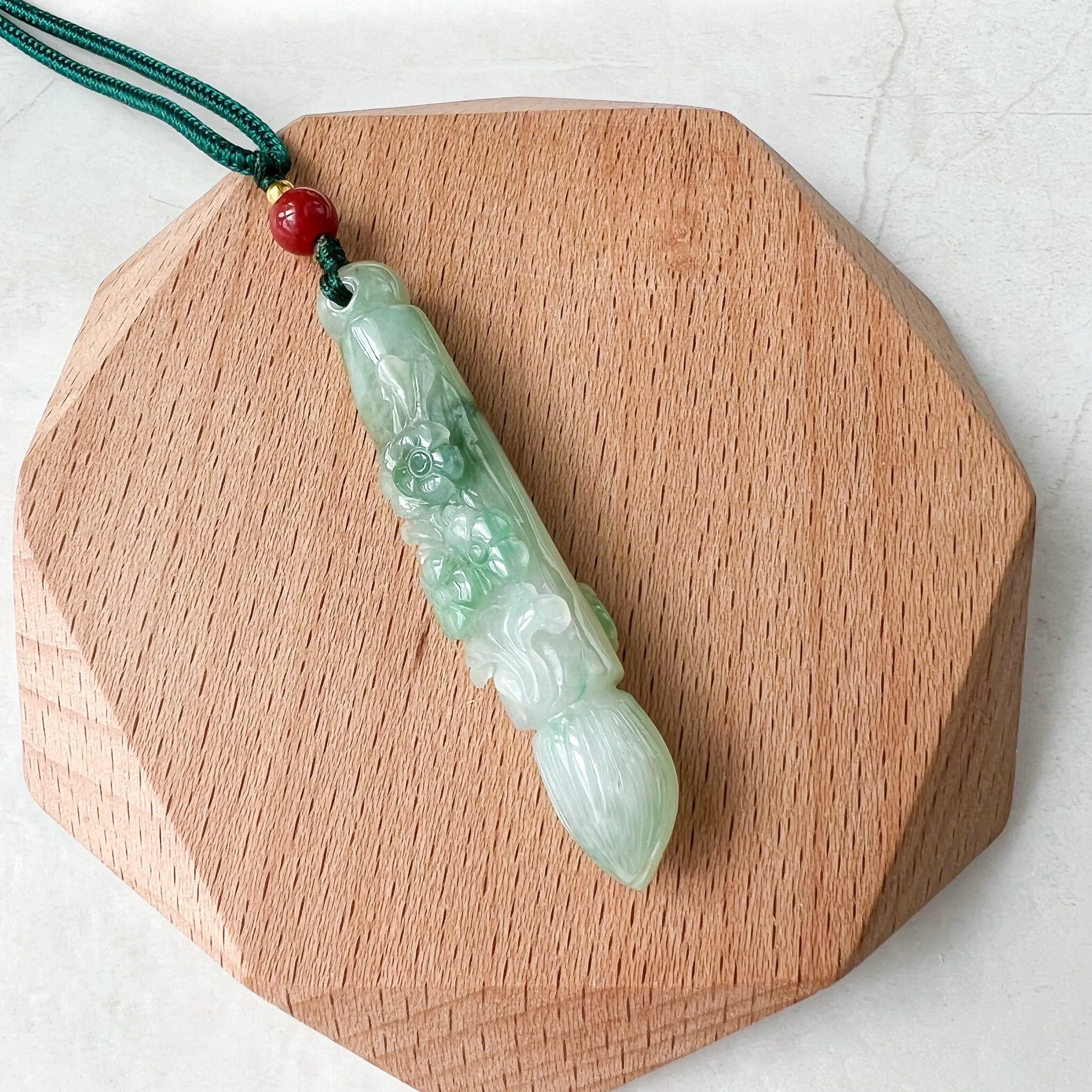 Green Translucent Jade Lucky Paint Brush Pendant, Jadeite Jade Hand Carved Pendant Necklace, LSG-1221-1669759898