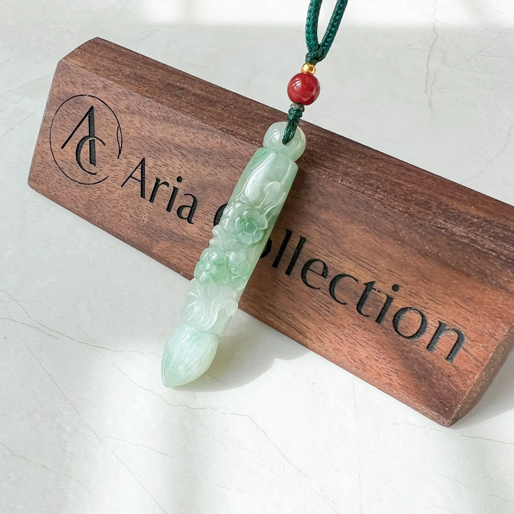 Green Translucent Jade Lucky Paint Brush Pendant, Jadeite Jade Hand Carved Pendant Necklace, LSG-1221-1669759898