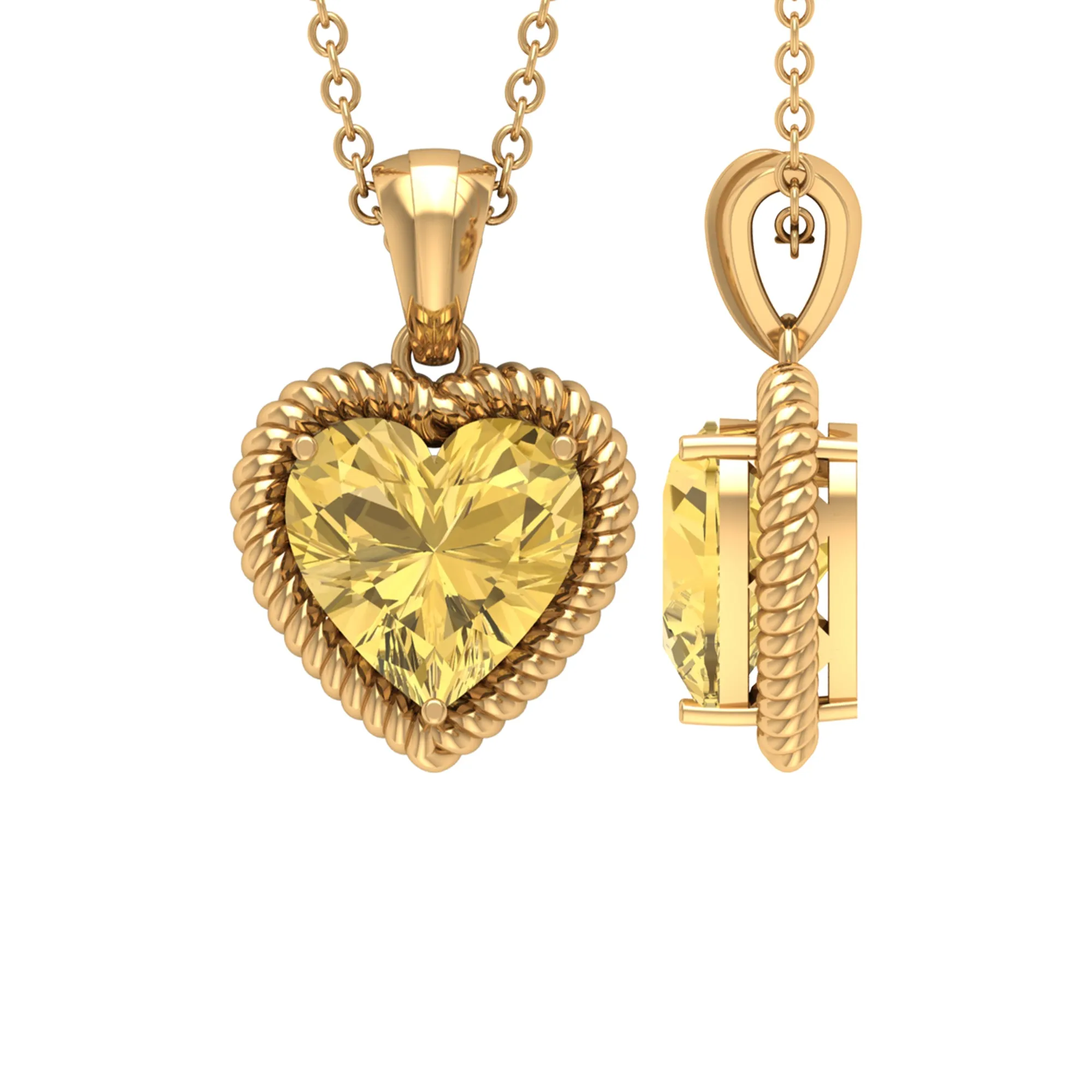 Heart Shape Citrine Solitaire Pendant with Rope Frame