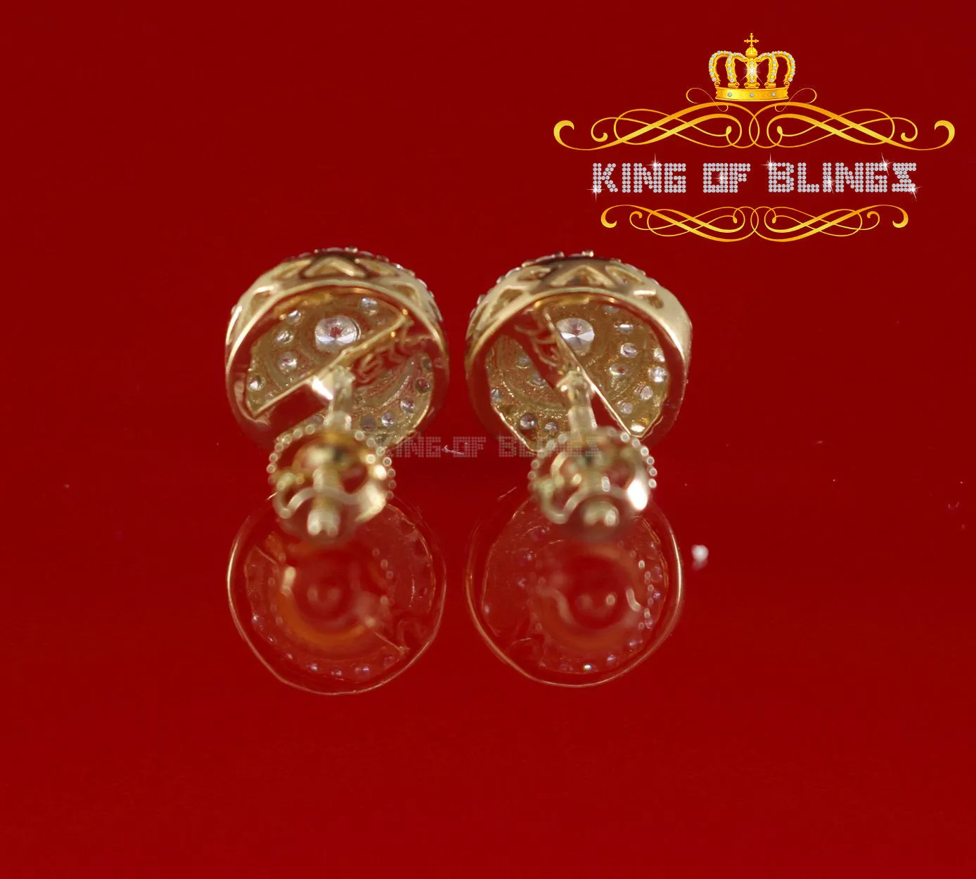 King of Bling's Yellow Silver 925 Aretes Para Hombre 0.92ct Cubic Zirconia Women's Round Earring