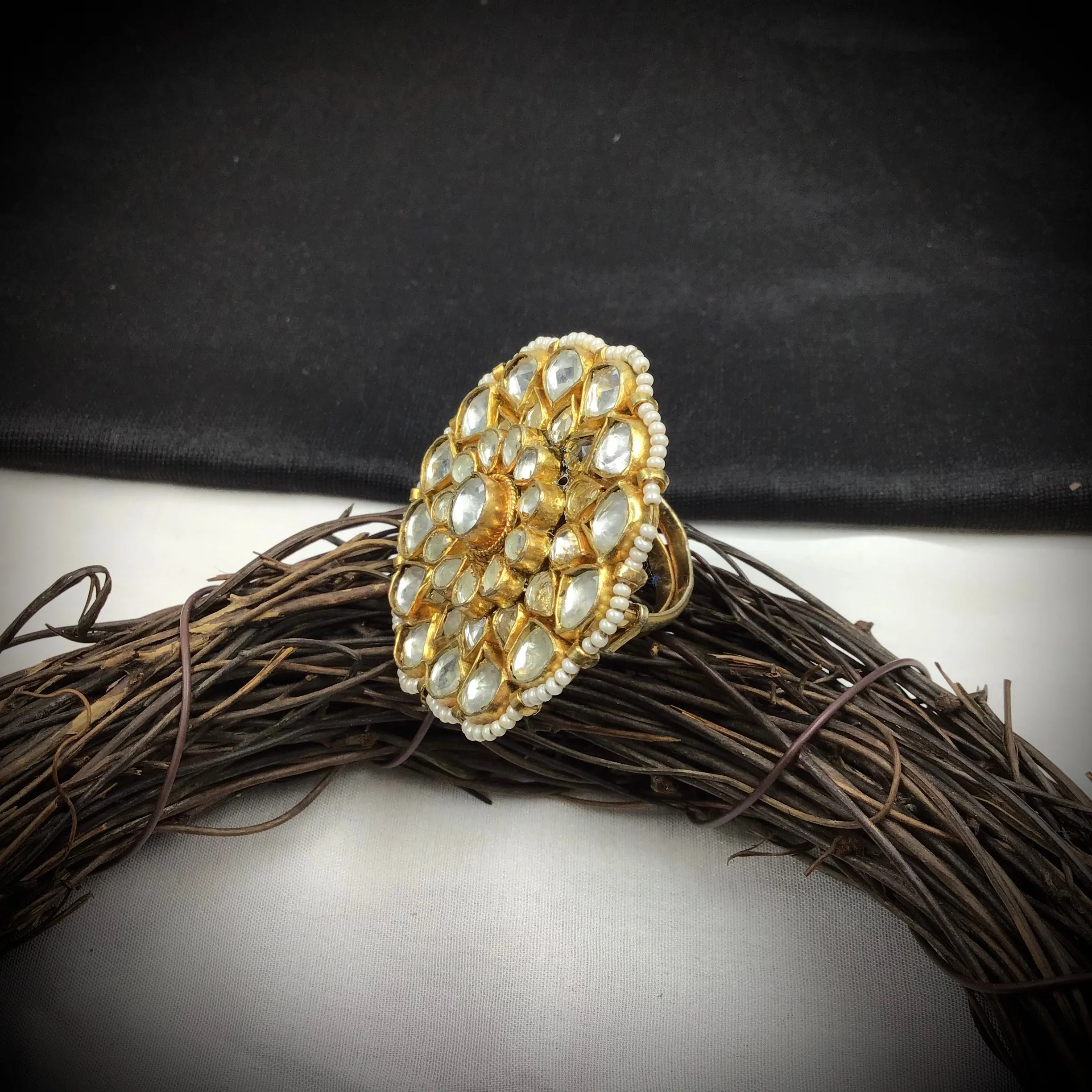 Kundan Cocktail Gold Ring 19485-6672