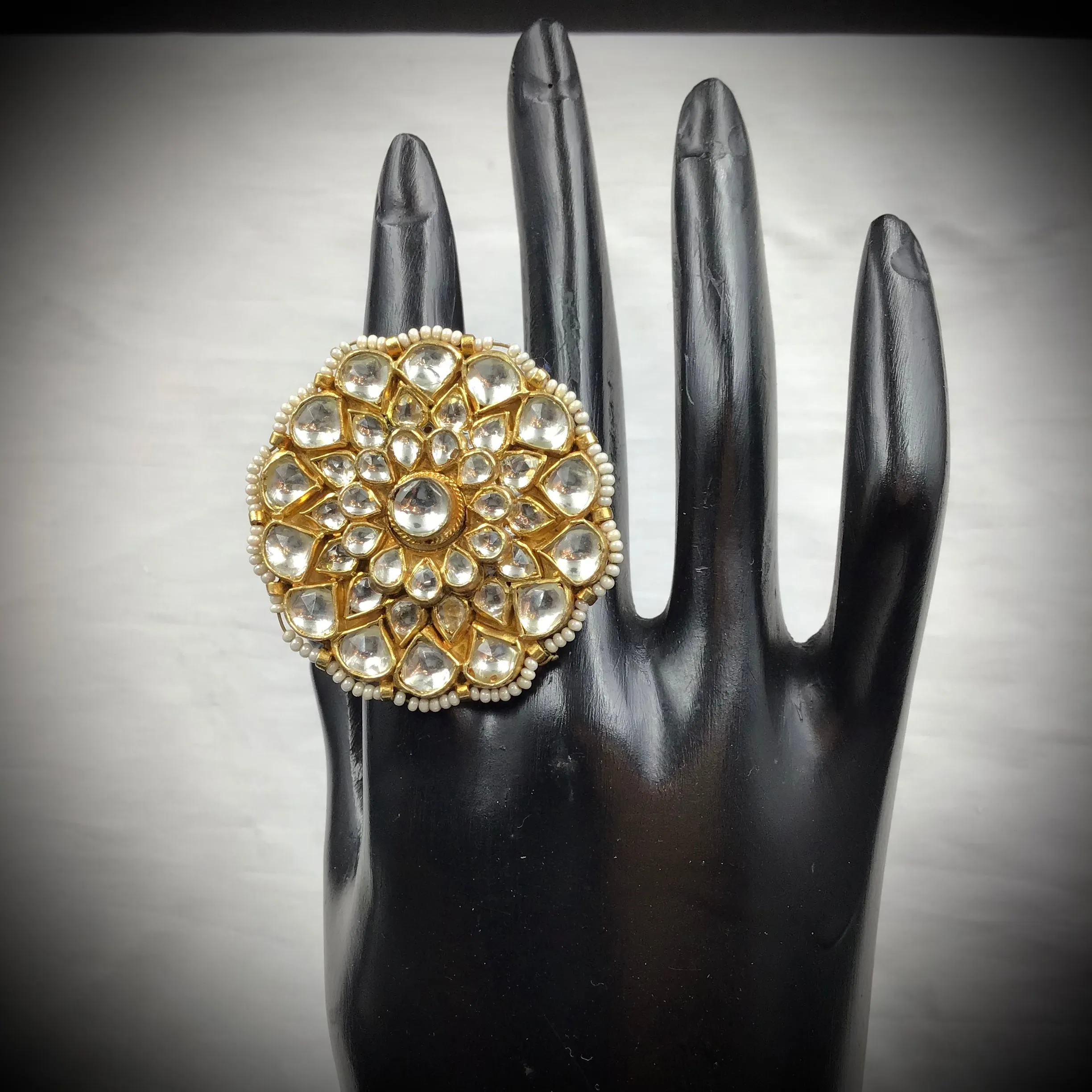 Kundan Cocktail Gold Ring 19485-6672