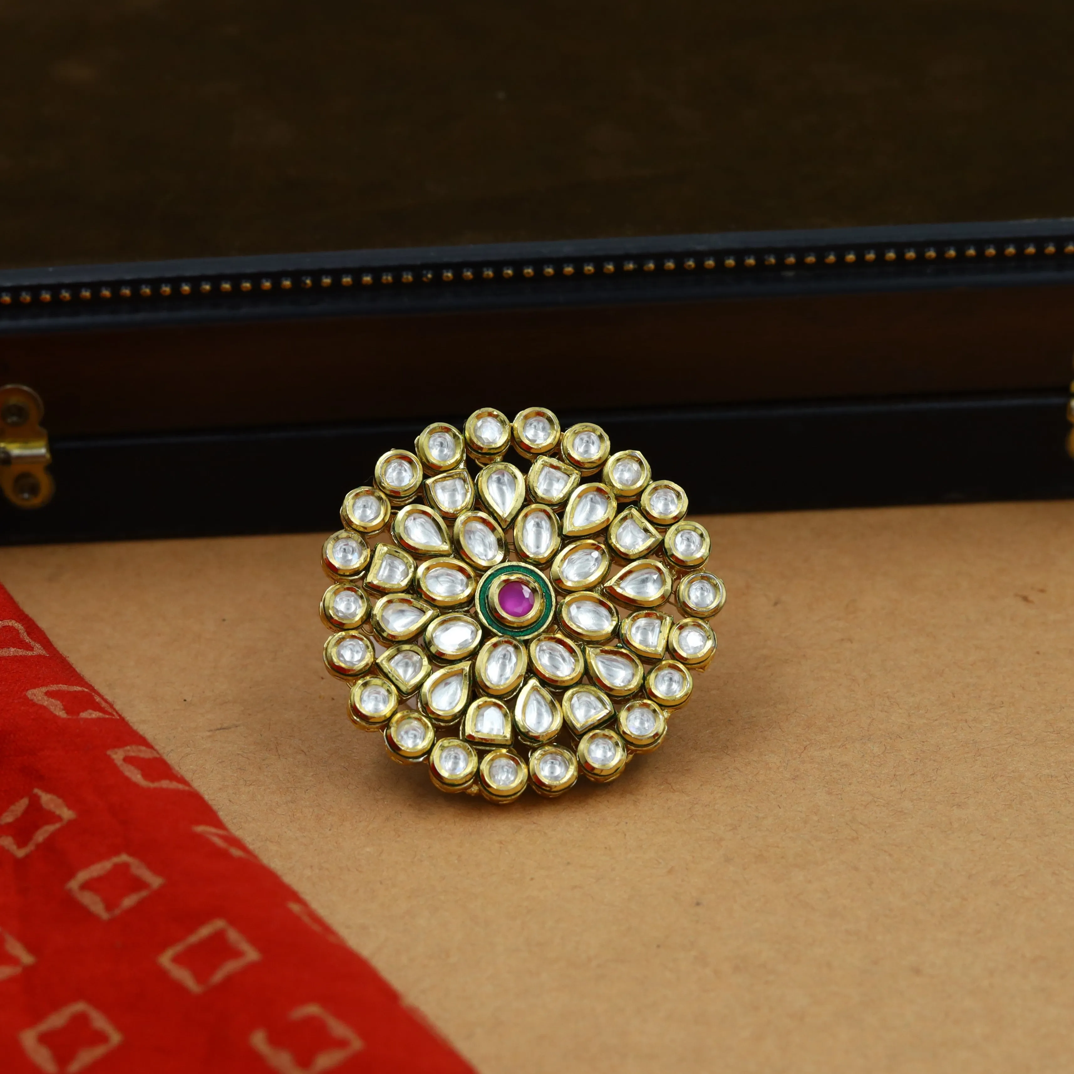 Kundan Cocktail Ruby Ring 18999-6181