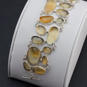 Large Sterling Silver and Citrine Stone Bracelet