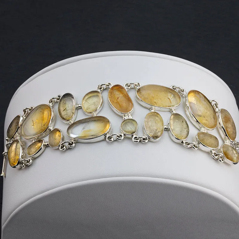Large Sterling Silver and Citrine Stone Bracelet