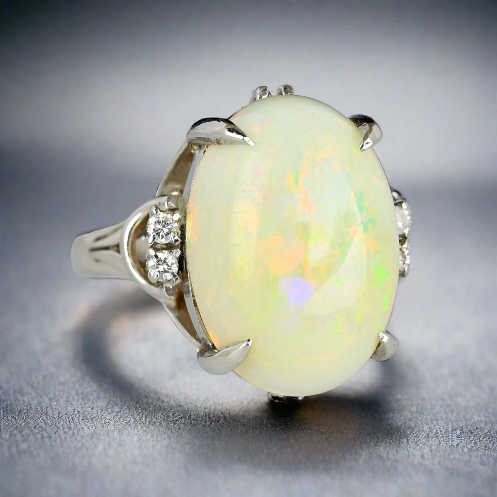 Magnificent Platinum Diamond 4.25 CTW Opal Ring