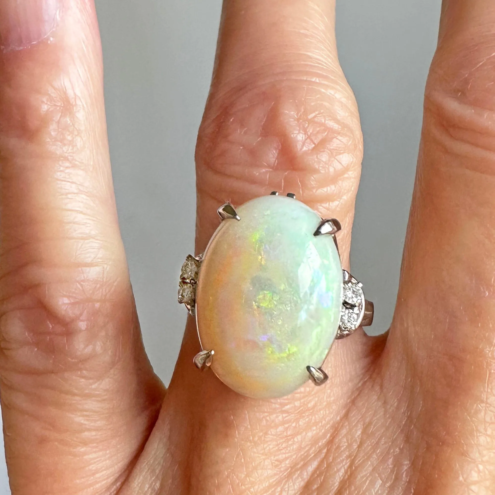 Magnificent Platinum Diamond 4.25 CTW Opal Ring