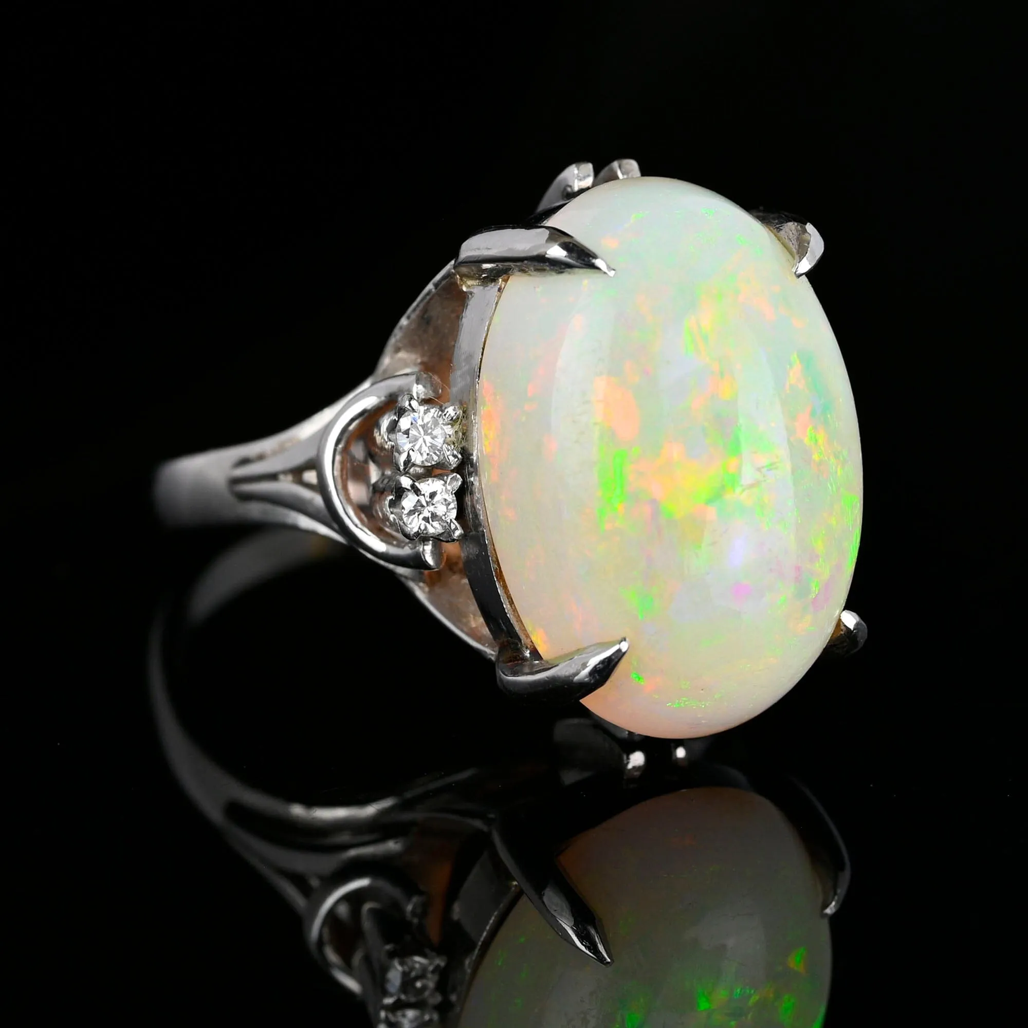 Magnificent Platinum Diamond 4.25 CTW Opal Ring