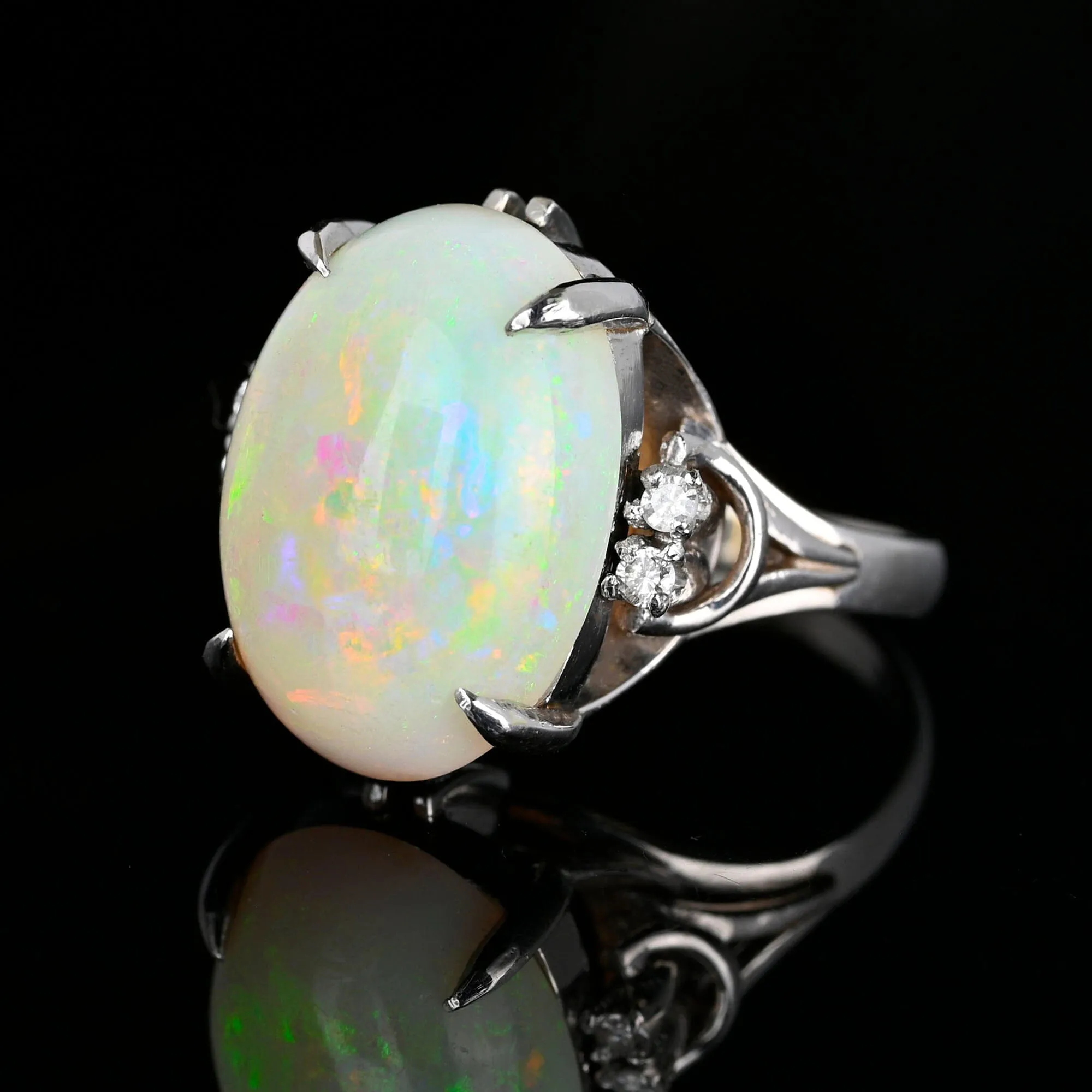 Magnificent Platinum Diamond 4.25 CTW Opal Ring