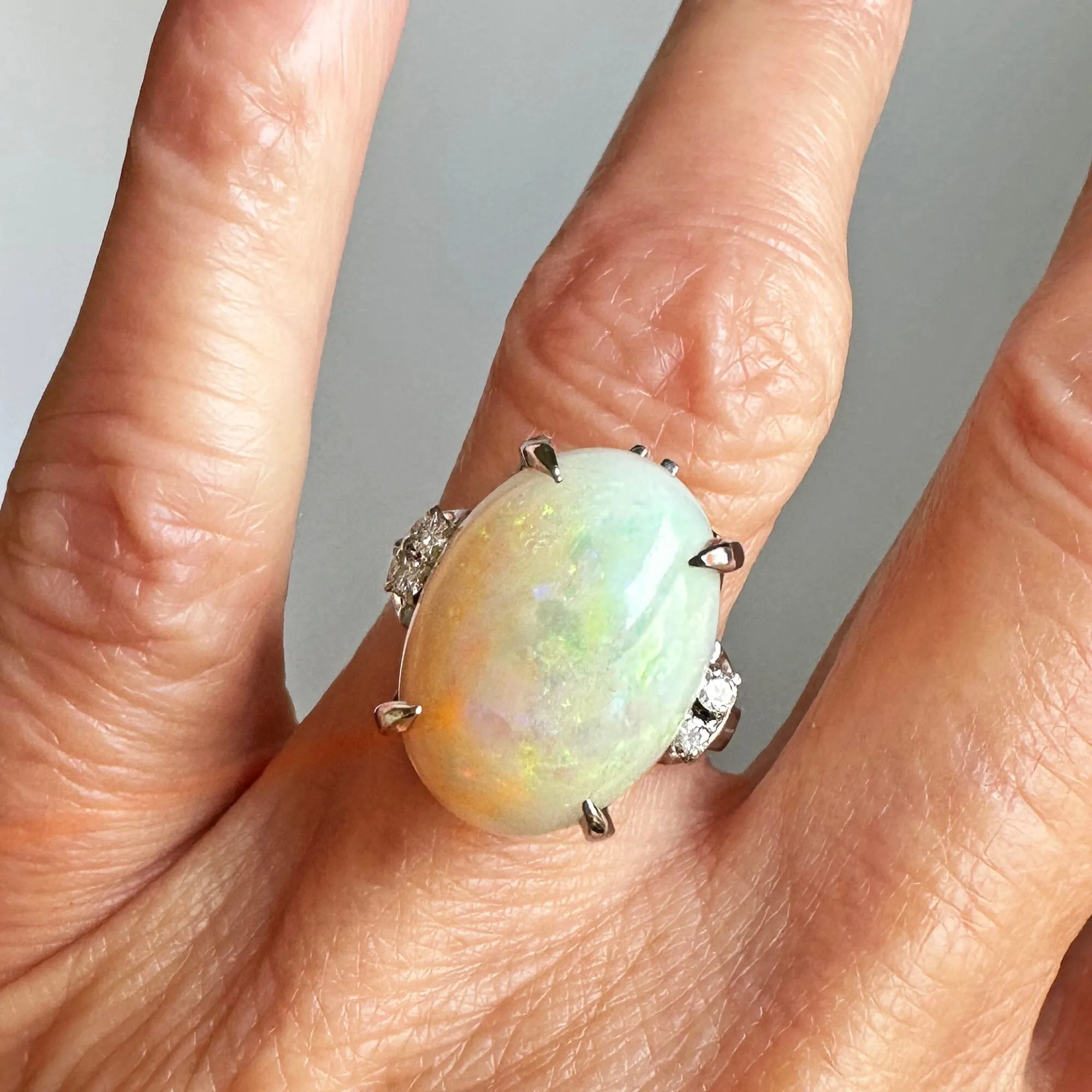 Magnificent Platinum Diamond 4.25 CTW Opal Ring