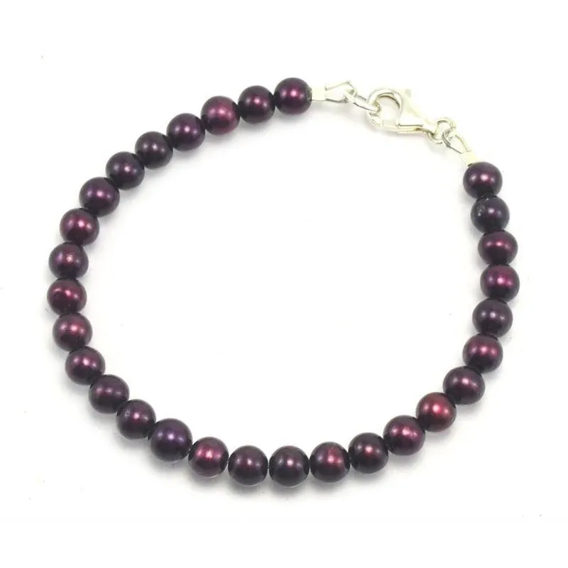 Merlot Fresh Water Pearl Bracelet With Sterling Silver Trigger Clasp 3
