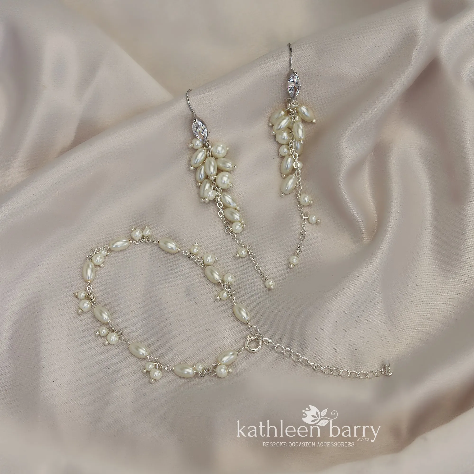 Mica dainty Czech glass pearl wedding pearl bracelet - silver or gold plated option