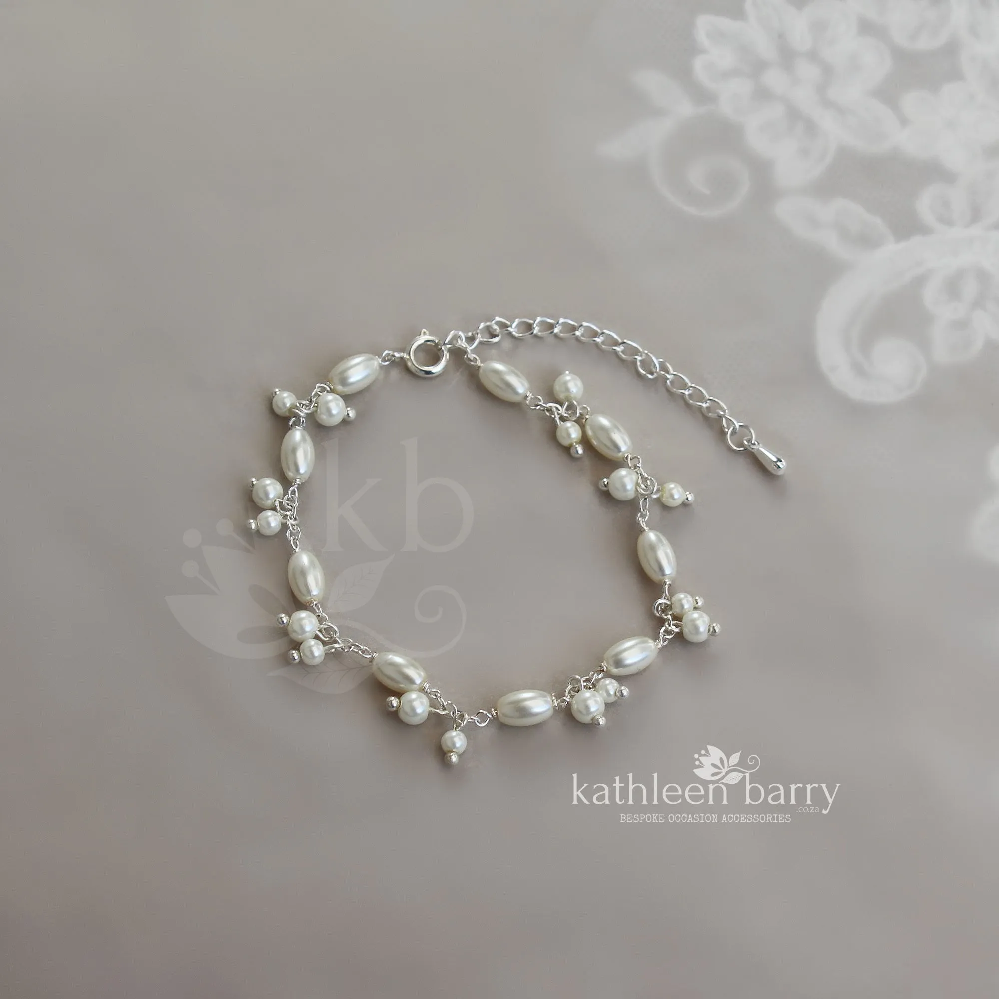 Mica dainty Czech glass pearl wedding pearl bracelet - silver or gold plated option