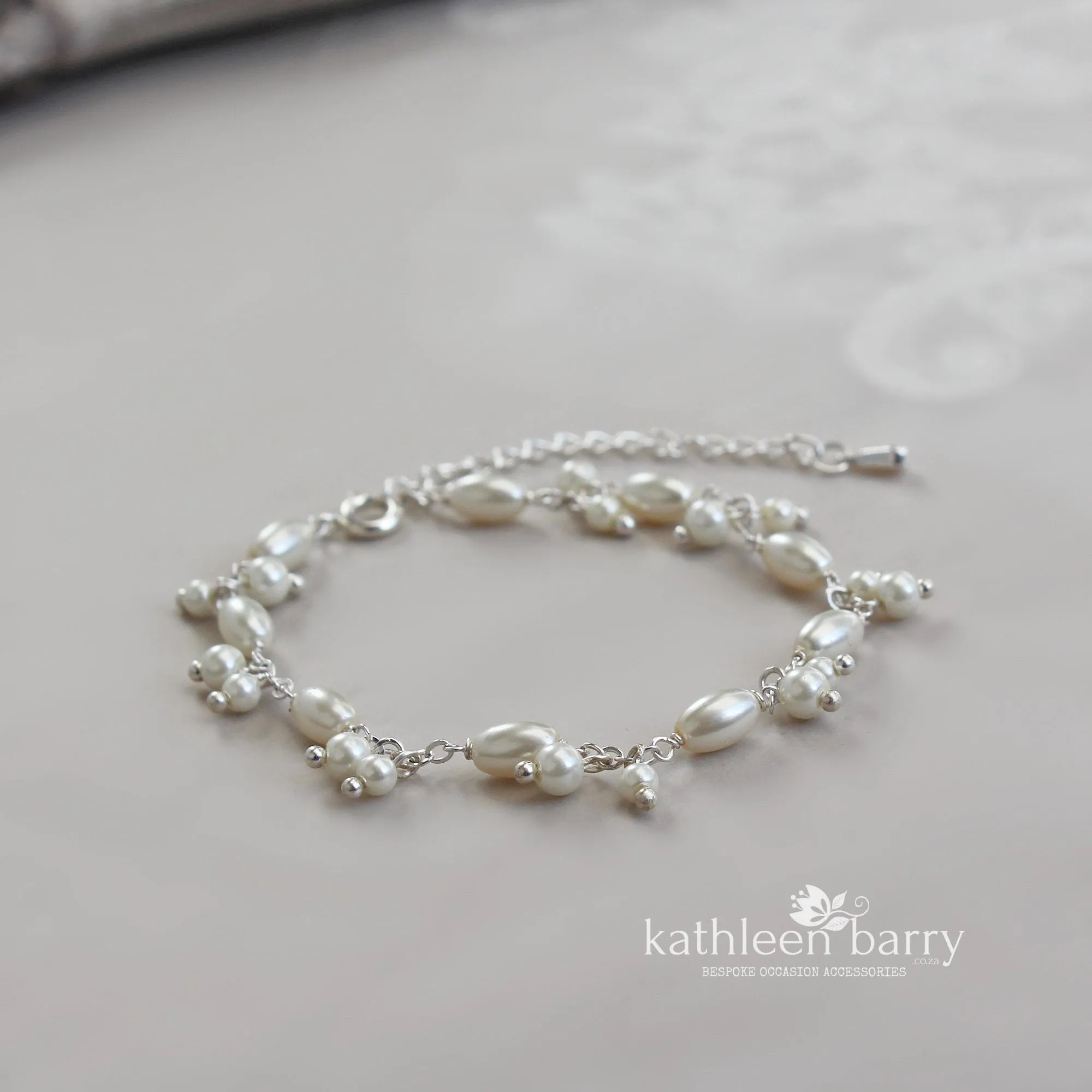 Mica dainty Czech glass pearl wedding pearl bracelet - silver or gold plated option