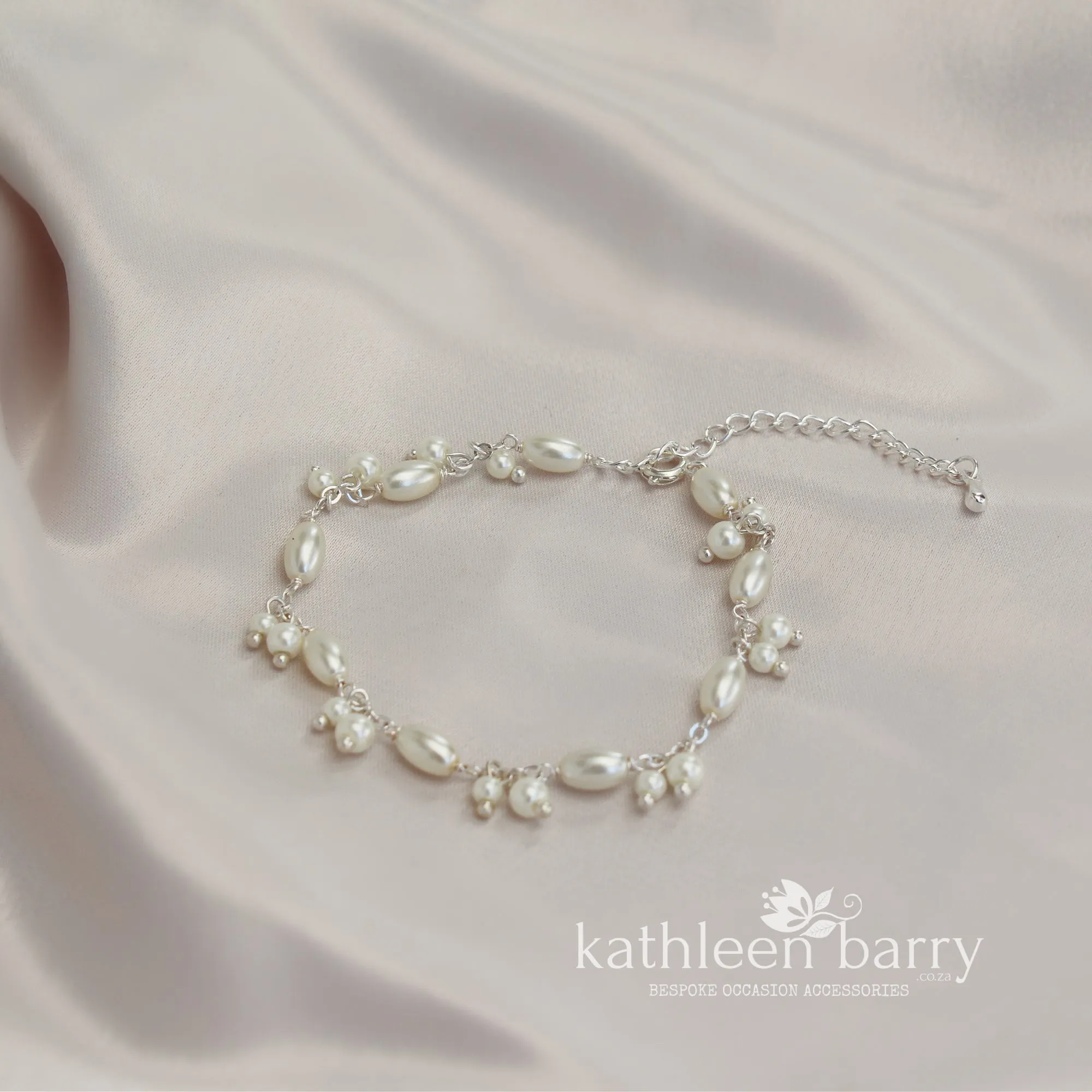 Mica dainty Czech glass pearl wedding pearl bracelet - silver or gold plated option