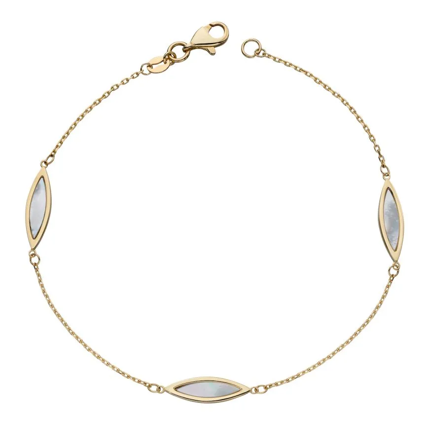 MILENA Navette Mother Of Pearl Bracelet in Yellow Gold