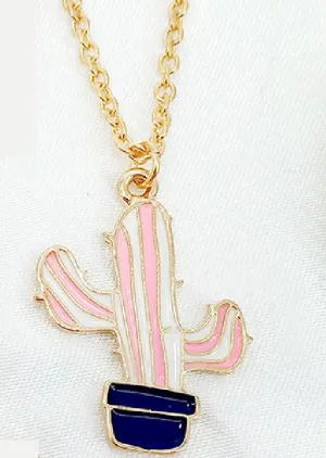 N1026 Gold Pink & White Cactus Necklace with FREE Earrings