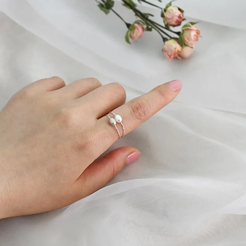 Natural Freshwater Pearl Simple Ring Real 925 Sterling Silver