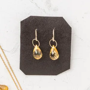 November Petite Briolette Drop Earrings: Citrine