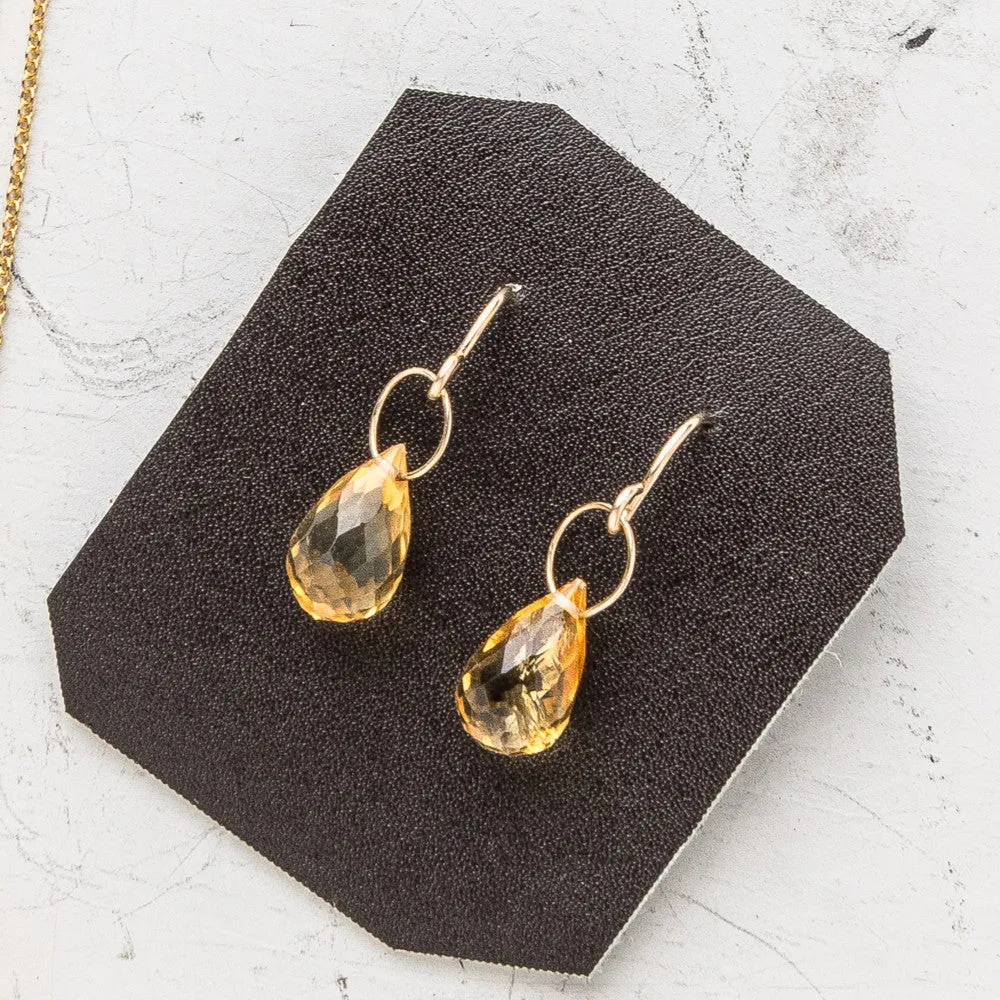 November Petite Briolette Drop Earrings: Citrine