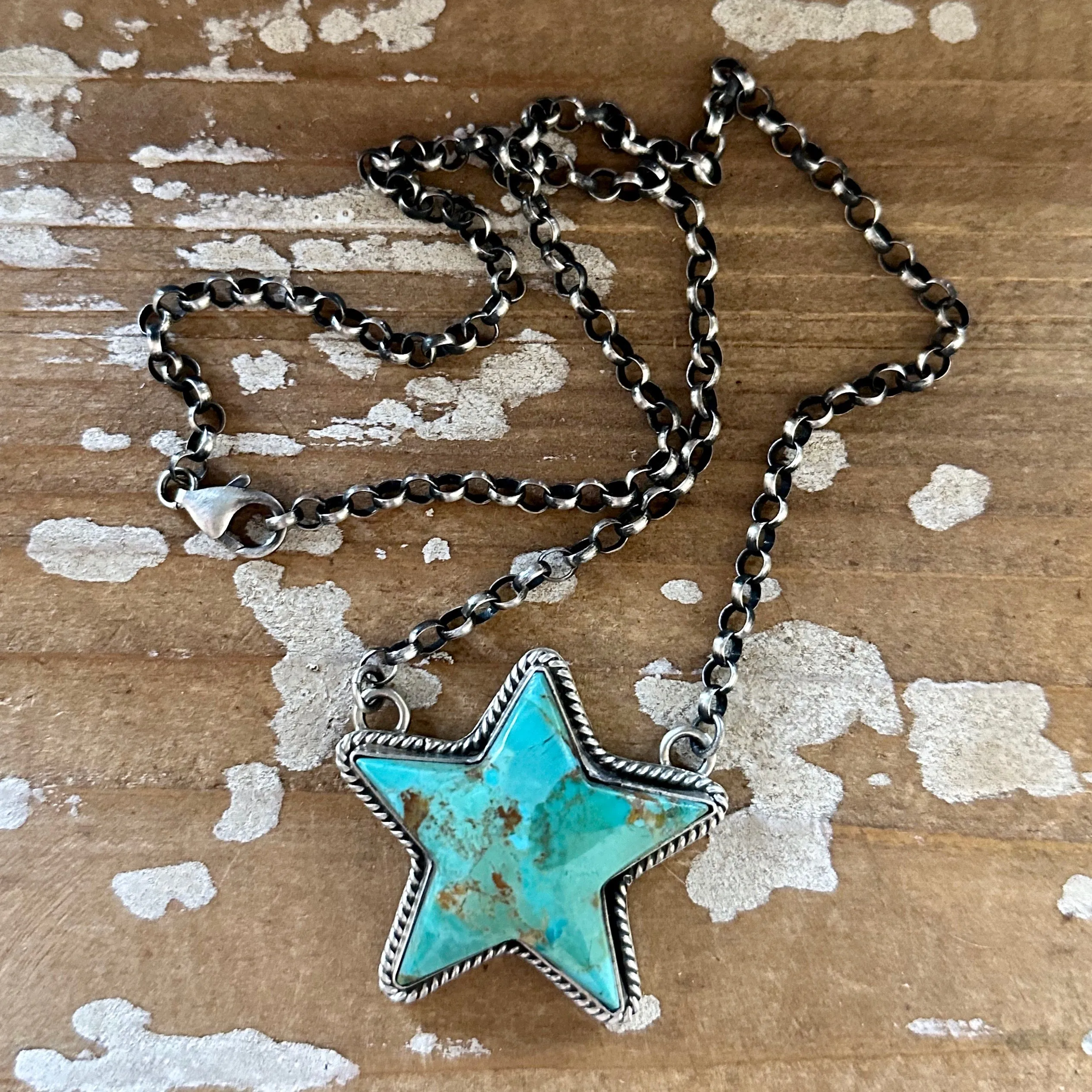 PATRICK YAZZIE Navajo Sterling Silver & Turquoise Star Necklace Pendant • 24g