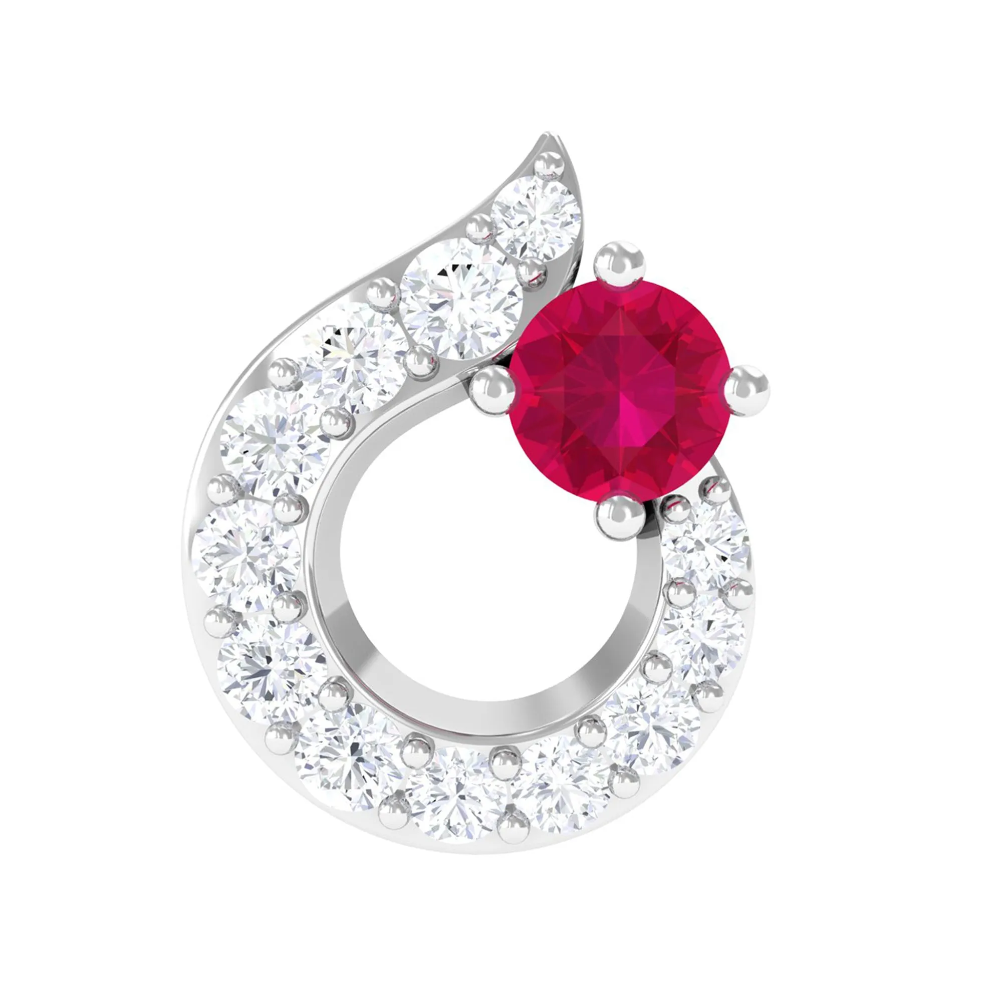 Round Ruby and Moissanite Unique Helix Earring