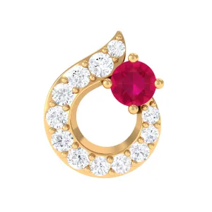Round Ruby and Moissanite Unique Helix Earring