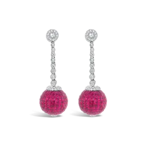 Ruby & Diamond Dangle Ball Earrings