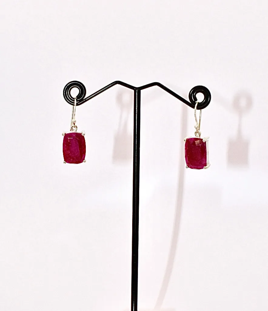 Ruby Premium Gemstone Oblong Drop Earrings