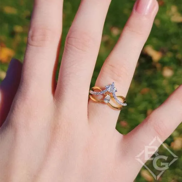 Simon G. Two-Tone "Crown" Pear & Marquise Cut Diamond Cocktail Ring