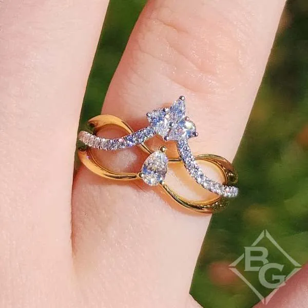Simon G. Two-Tone "Crown" Pear & Marquise Cut Diamond Cocktail Ring