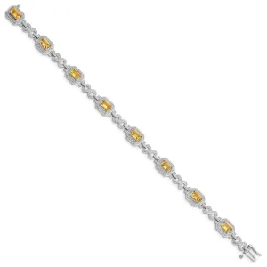 Sterling Silver Rhodium-plated Diamond & Citrine Bracelet QX818CI