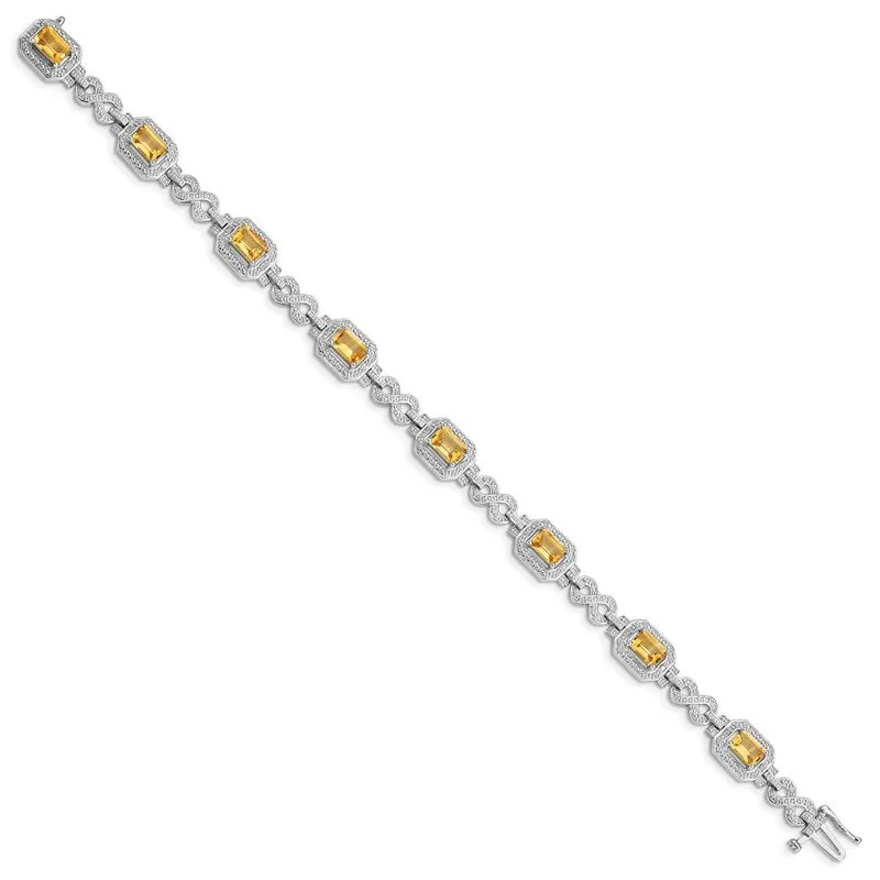 Sterling Silver Rhodium-plated Diamond & Citrine Bracelet QX818CI