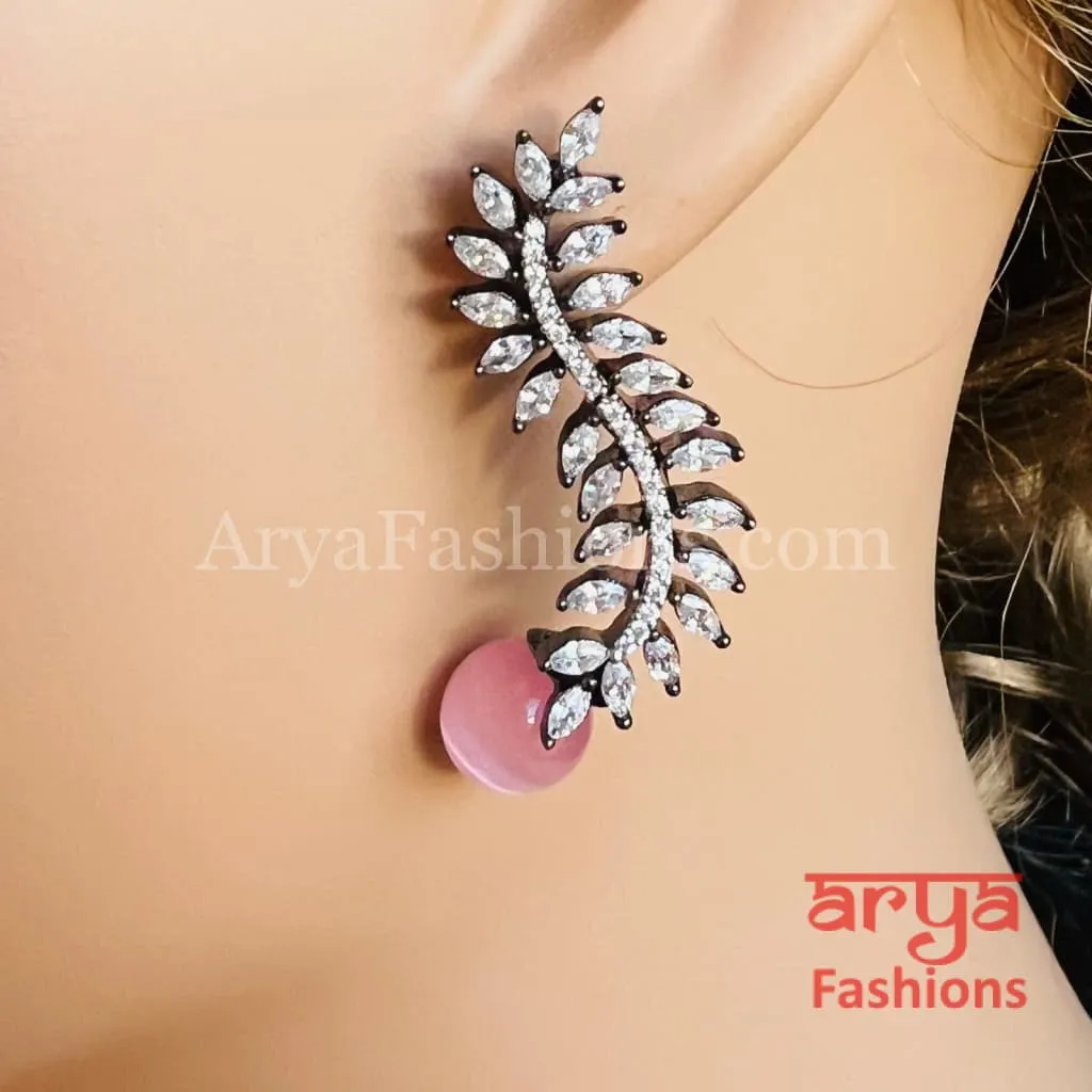 Swirl CZ Studs with Pearl Drop