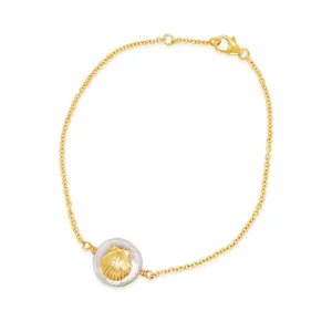 Tiny Scallop Shell Coin Pearl Chain Bracelet