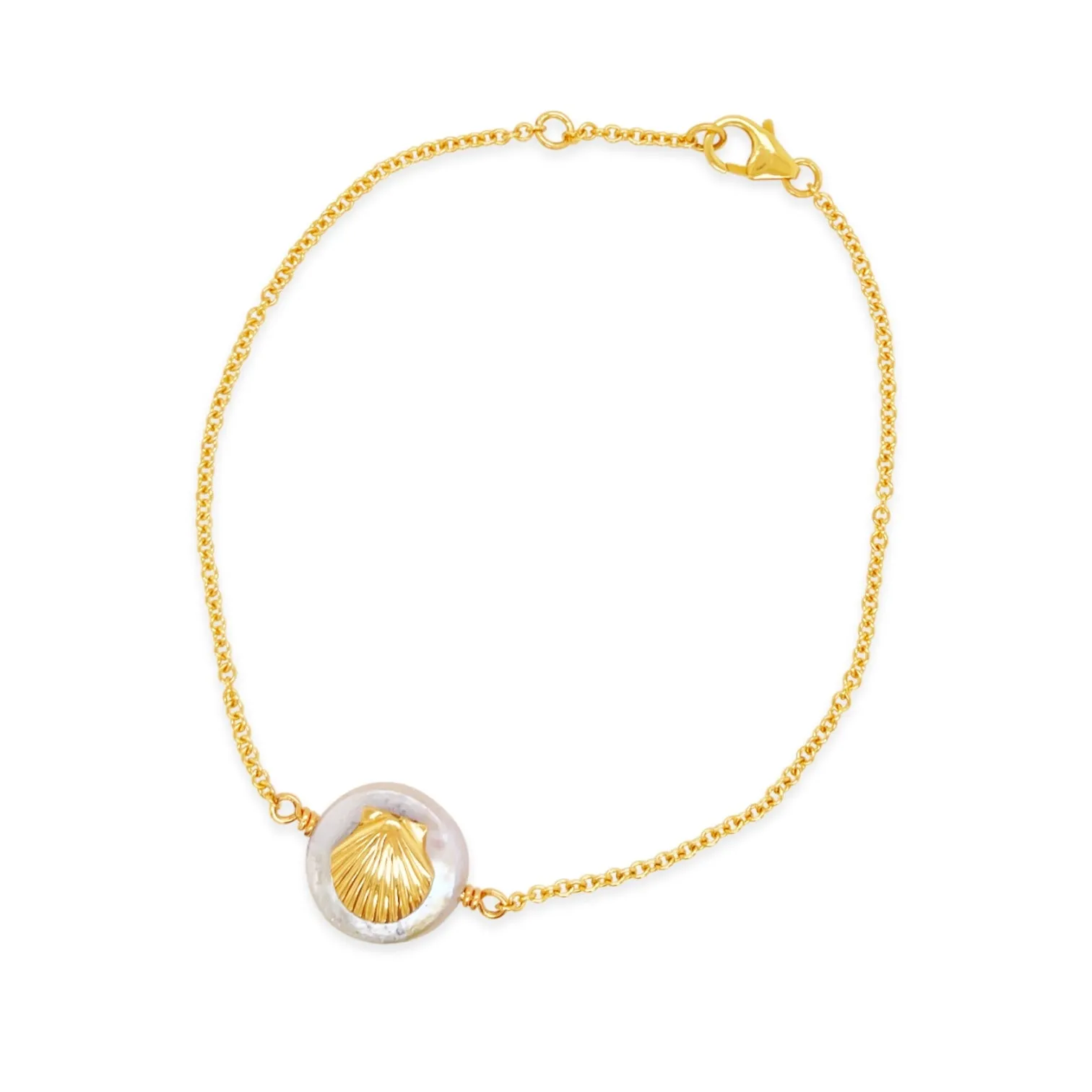 Tiny Scallop Shell Coin Pearl Chain Bracelet