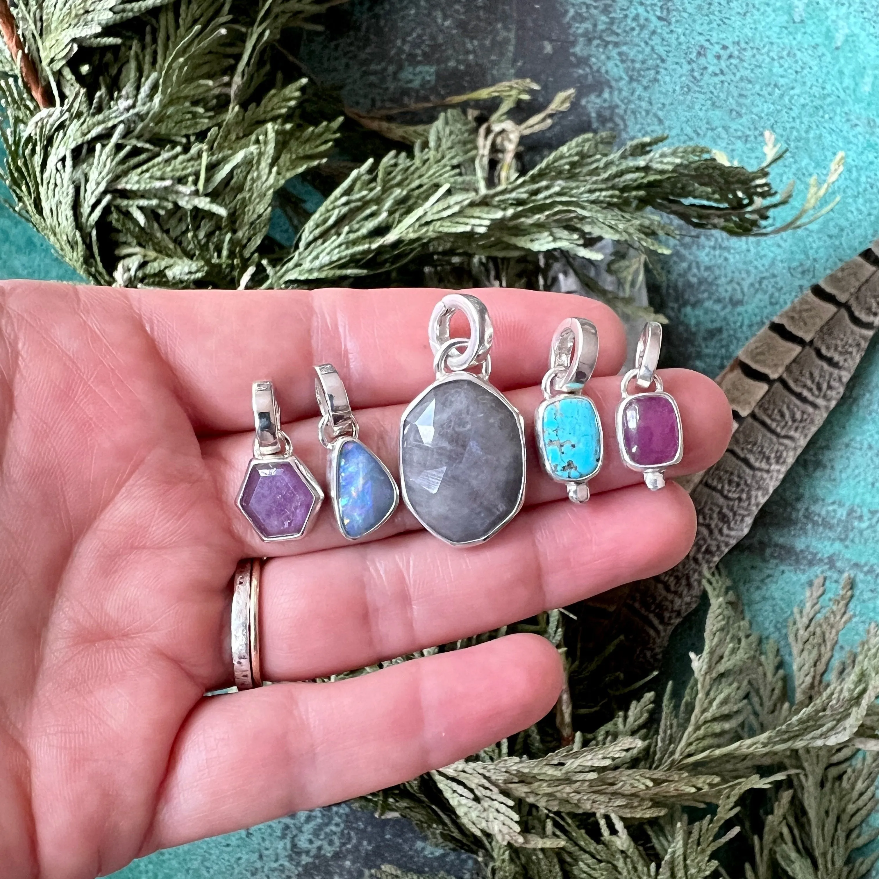 Turquoise Gemstone Charm w/ Carabiner Clasp
