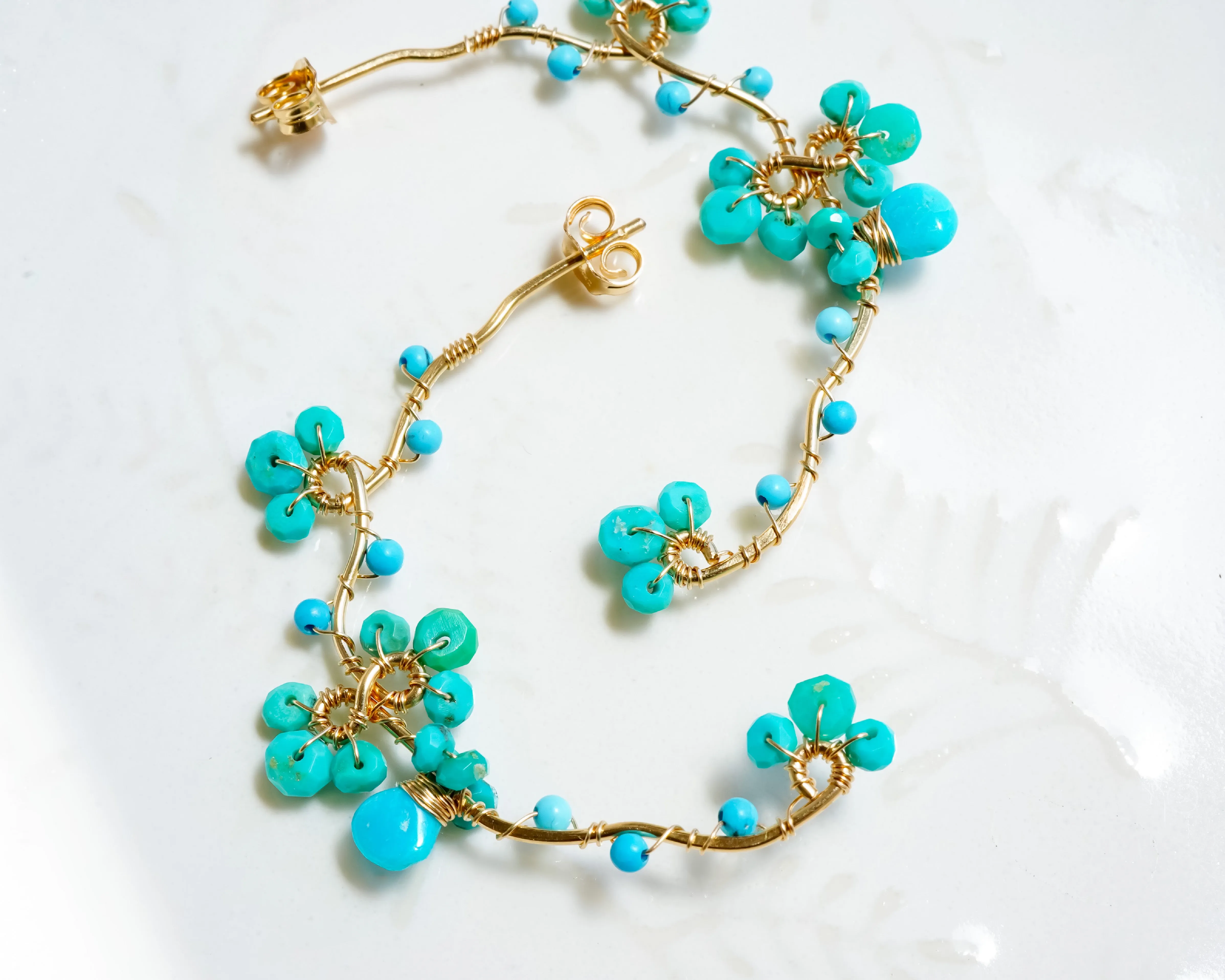 Turquoise Wire wrapped Gold Hoop