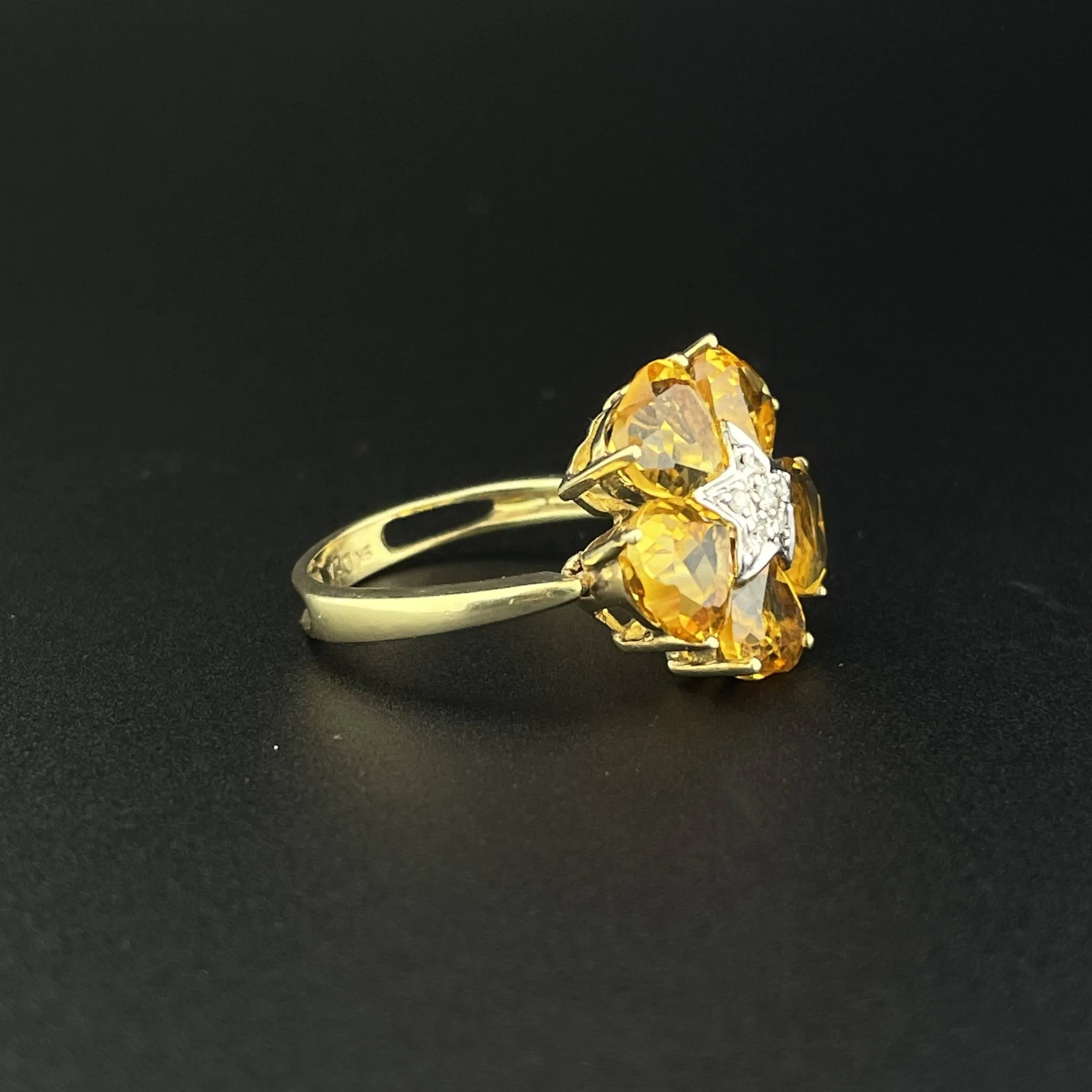 Vintage Gold Diamond Star Citrine Floral Ring Flips to Pendant