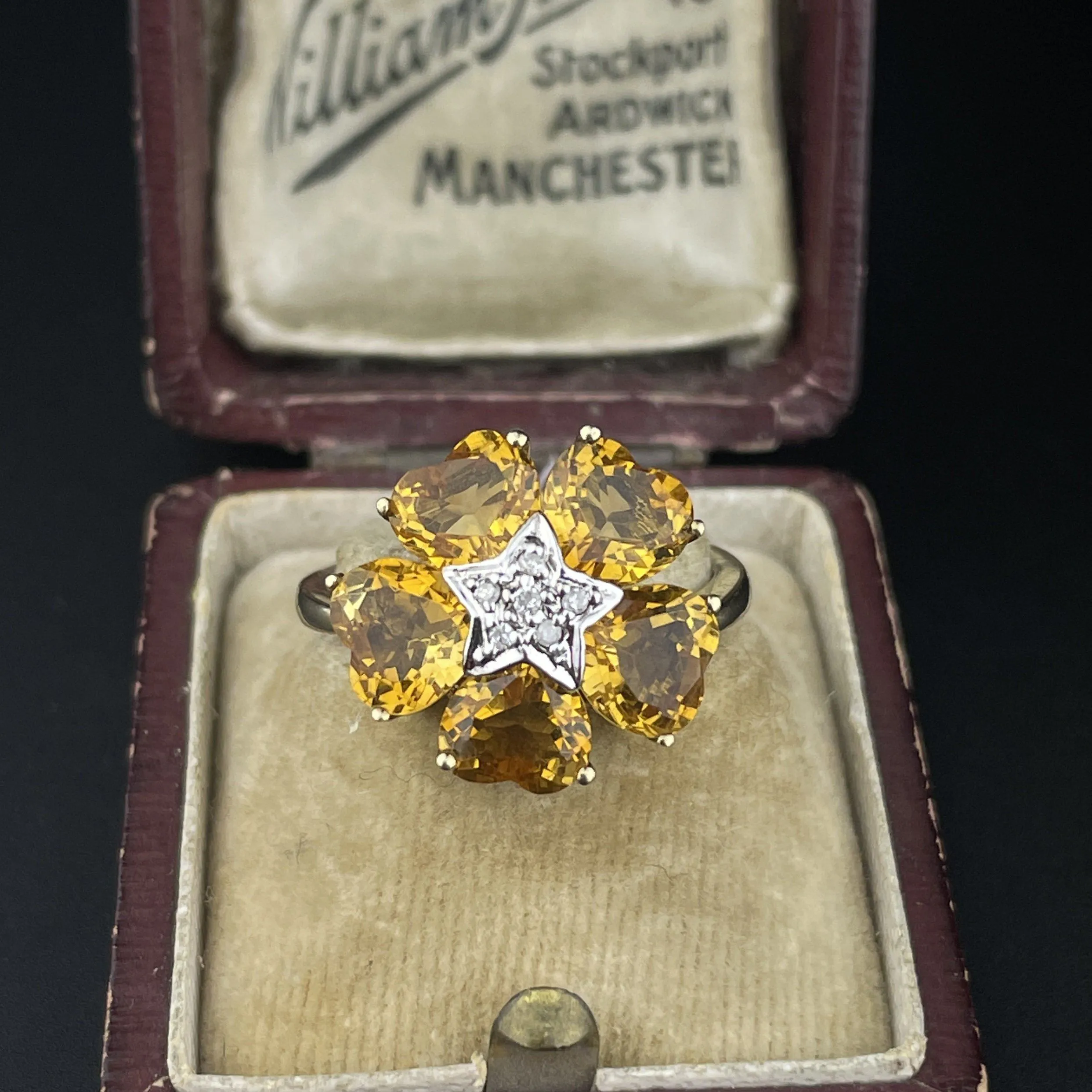 Vintage Gold Diamond Star Citrine Floral Ring Flips to Pendant