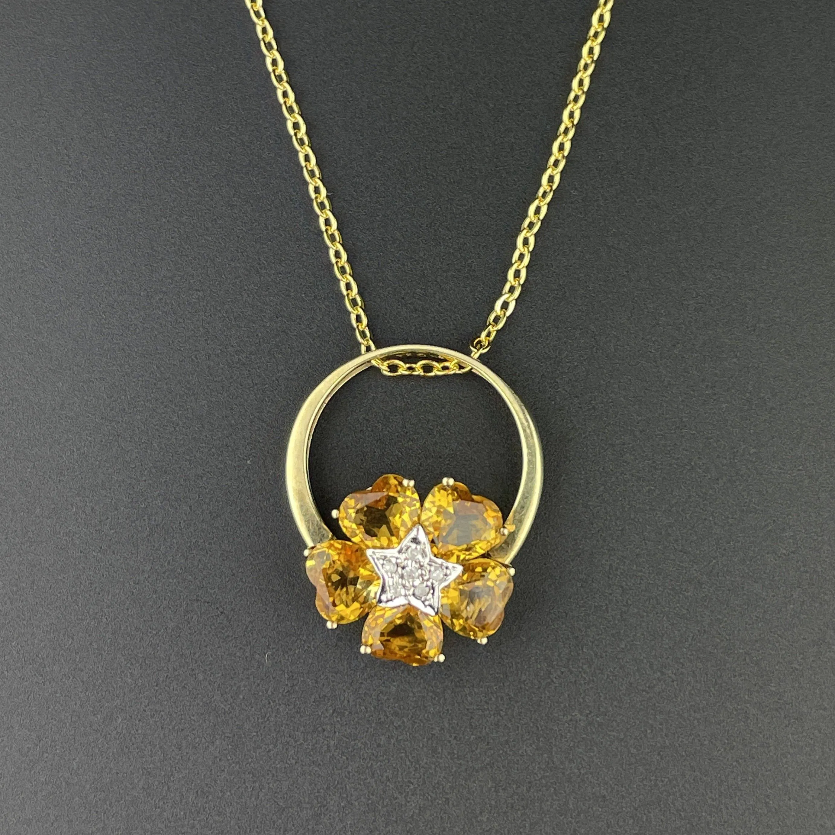 Vintage Gold Diamond Star Citrine Floral Ring Flips to Pendant