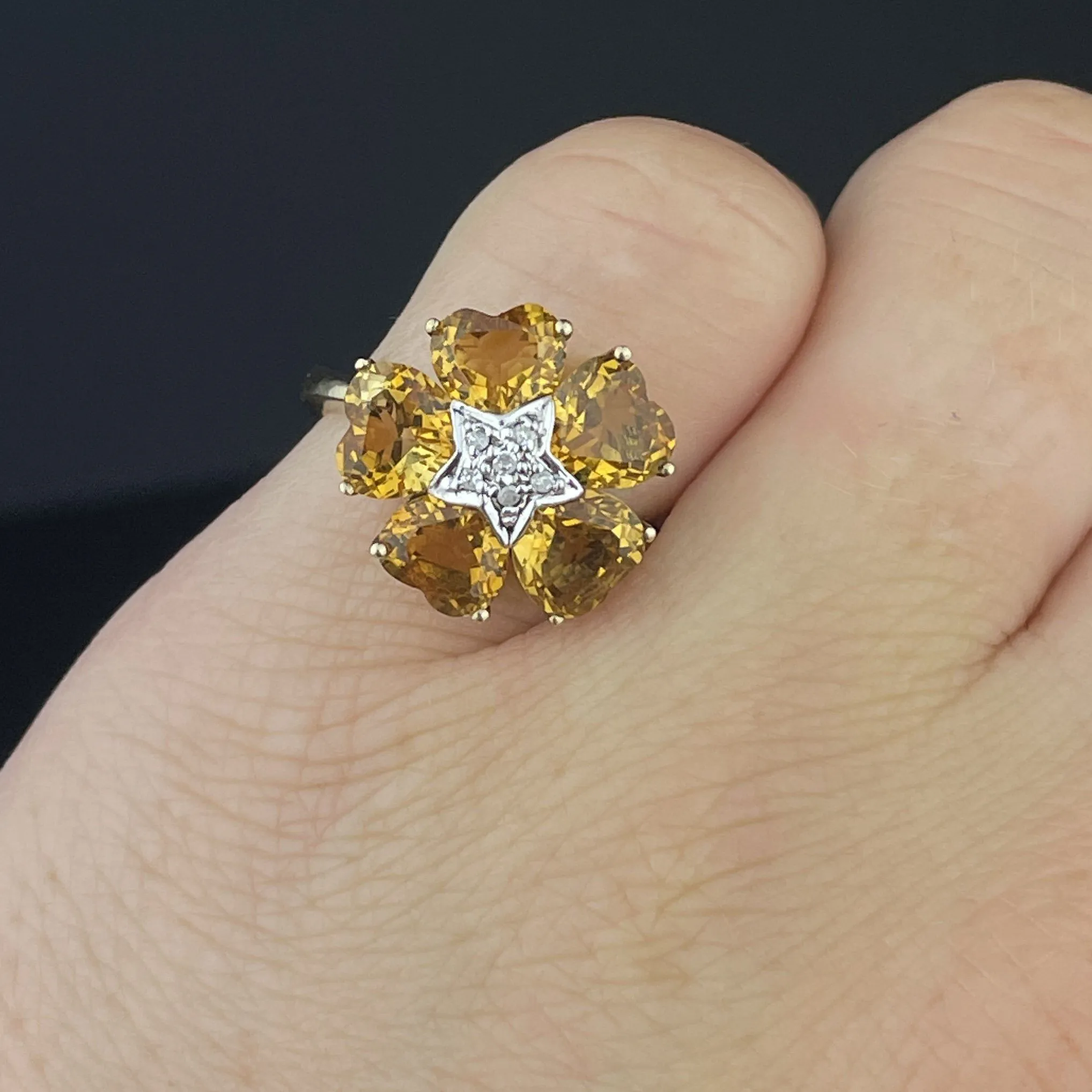 Vintage Gold Diamond Star Citrine Floral Ring Flips to Pendant