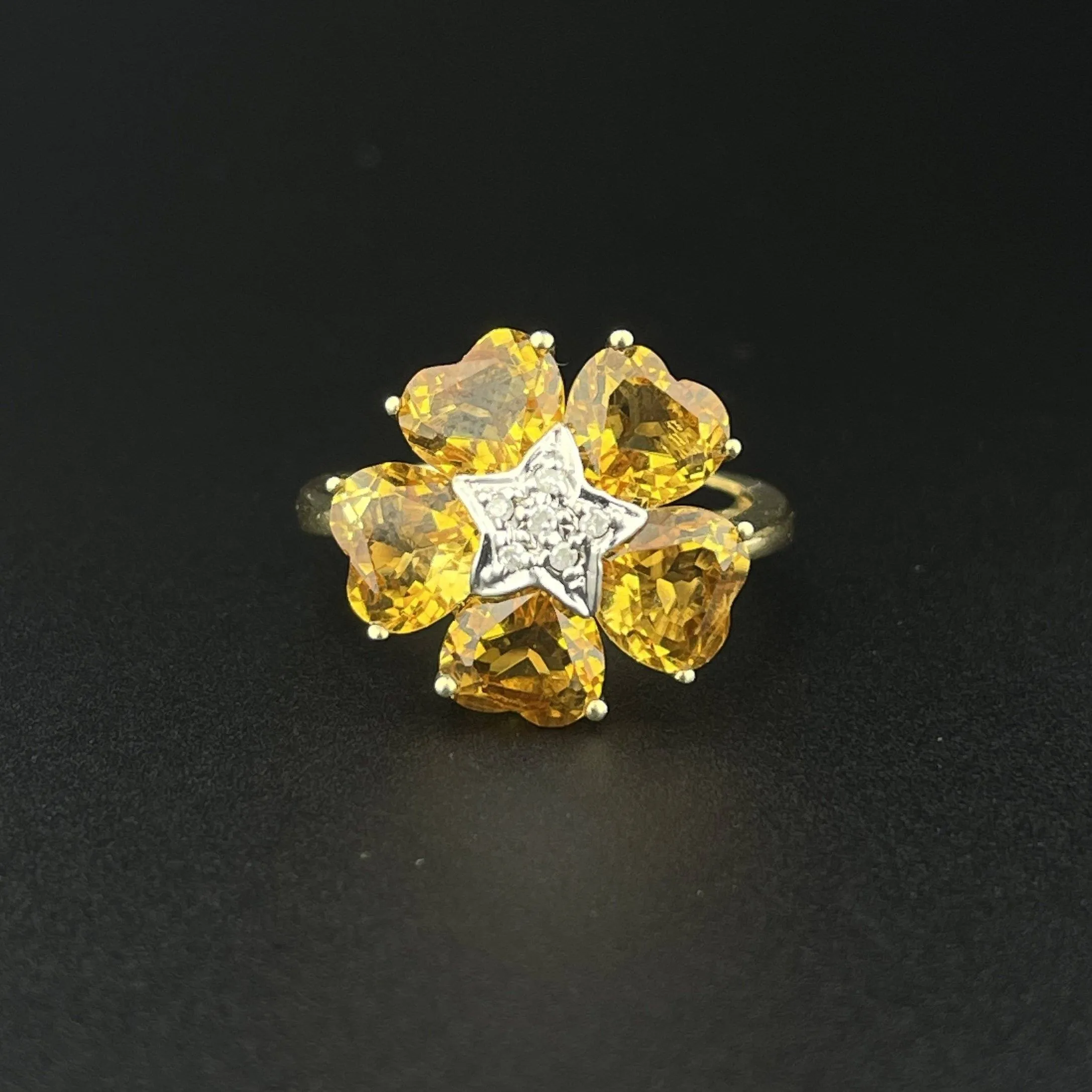 Vintage Gold Diamond Star Citrine Floral Ring Flips to Pendant
